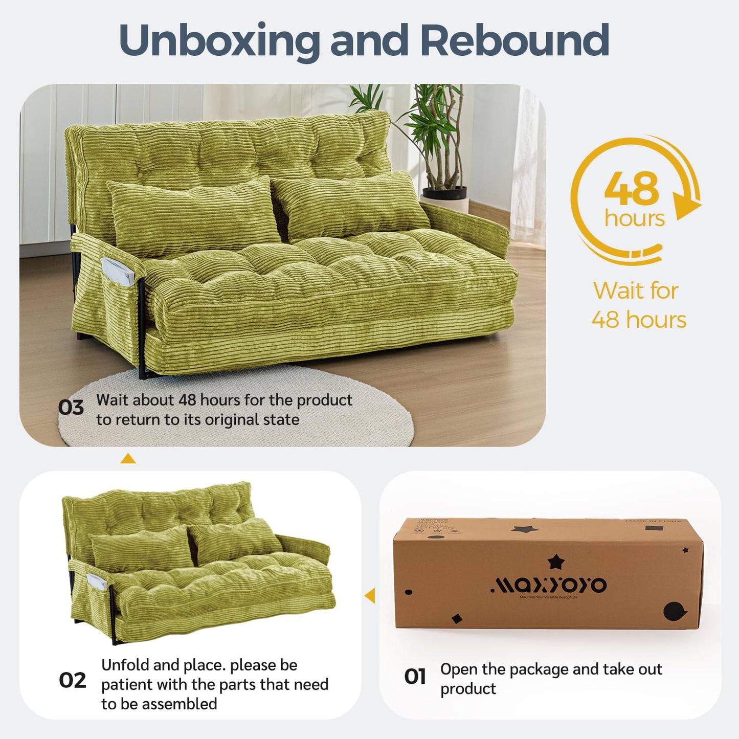 MAXYOYO Adjustable Floor Sofa Couch with 2 Pillows, Multi-Functional Bean Bag Bed, 5-Position Foldable Lazy Sofa Bed with Armrest, Versatile Floor Seating for Reading, Green, Double