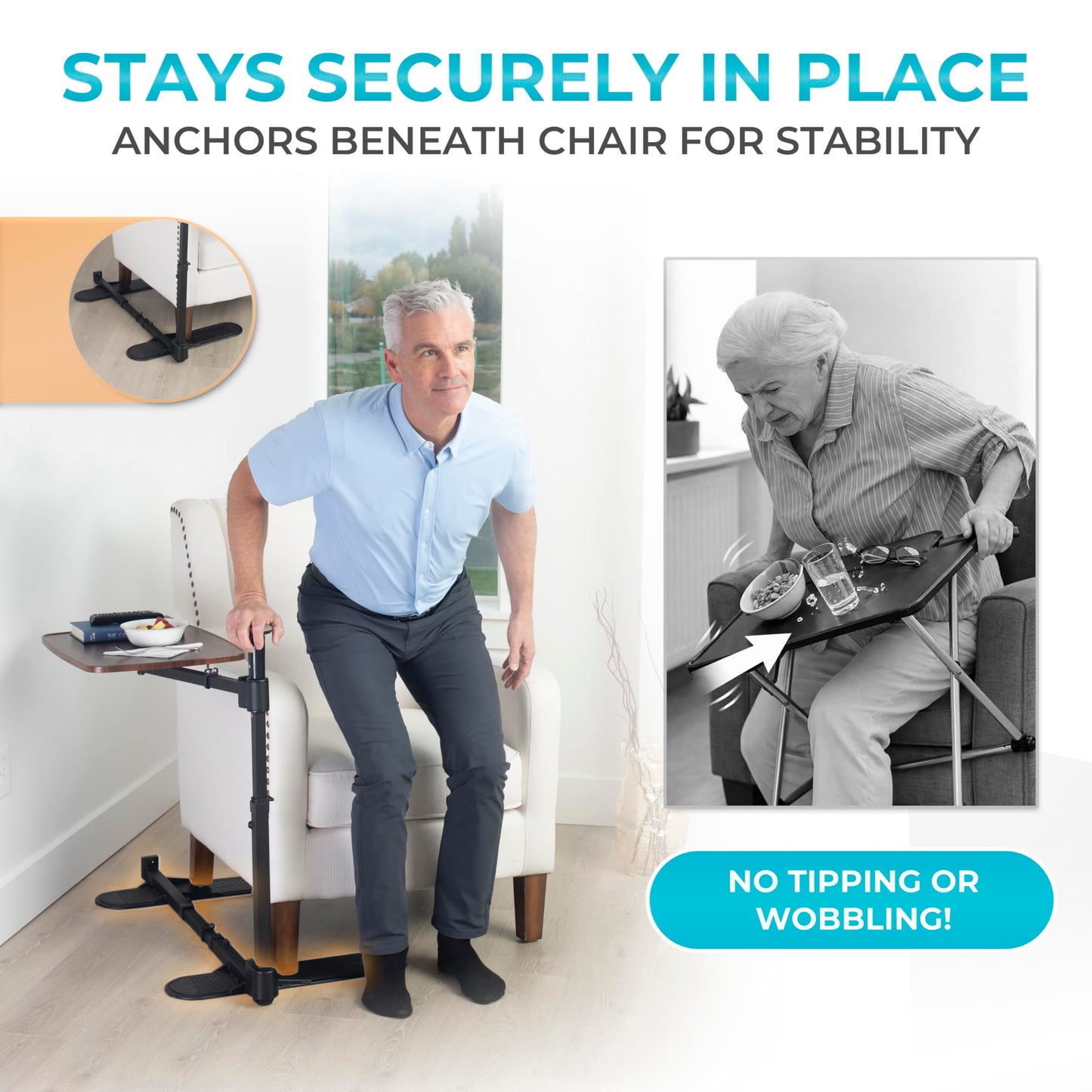 Stander Wonder Tray Plus, Adjustable Recliner Swivel TV Tray with Standing Handle for Seniors & Elderly Adults, Walnut Laptop Desk for Couches & Chairs, Mobility Aid Sit and Stand Assist