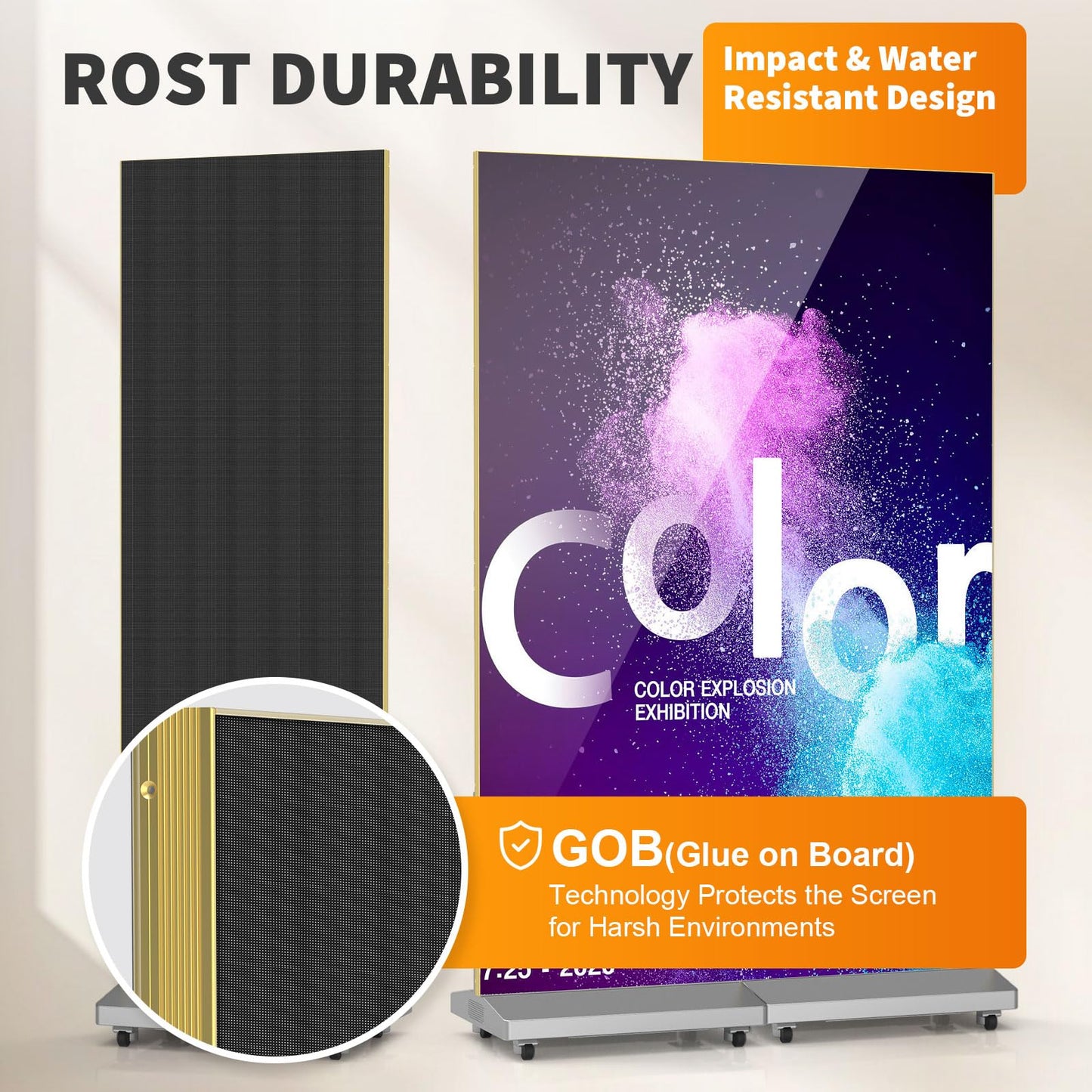 80" LED Digital Signage Display with Flight Case, P1.86 Foldable Spliceable LED Poster Screen Kiosk with Content Management System, WiFi/USB/HDMI for Events, Rentals & Commercial Use (Black, 1 Panel)