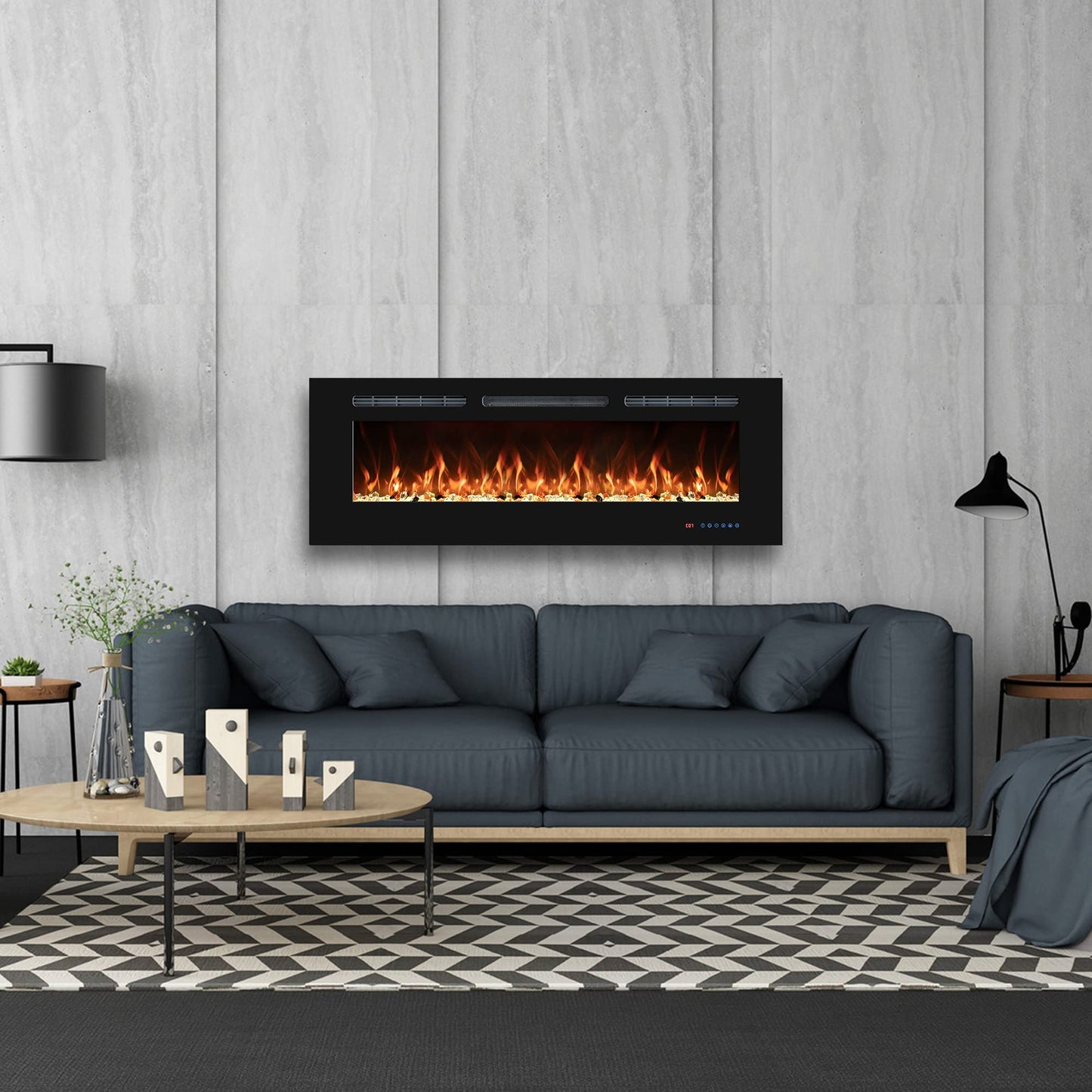 42" Electric Fireplaces Inserts, Recessed & Wall-Mounted Fireplace Heater with Thermostat, Multicolor Flames,Timer, Log & Crystal, 750/1500W
