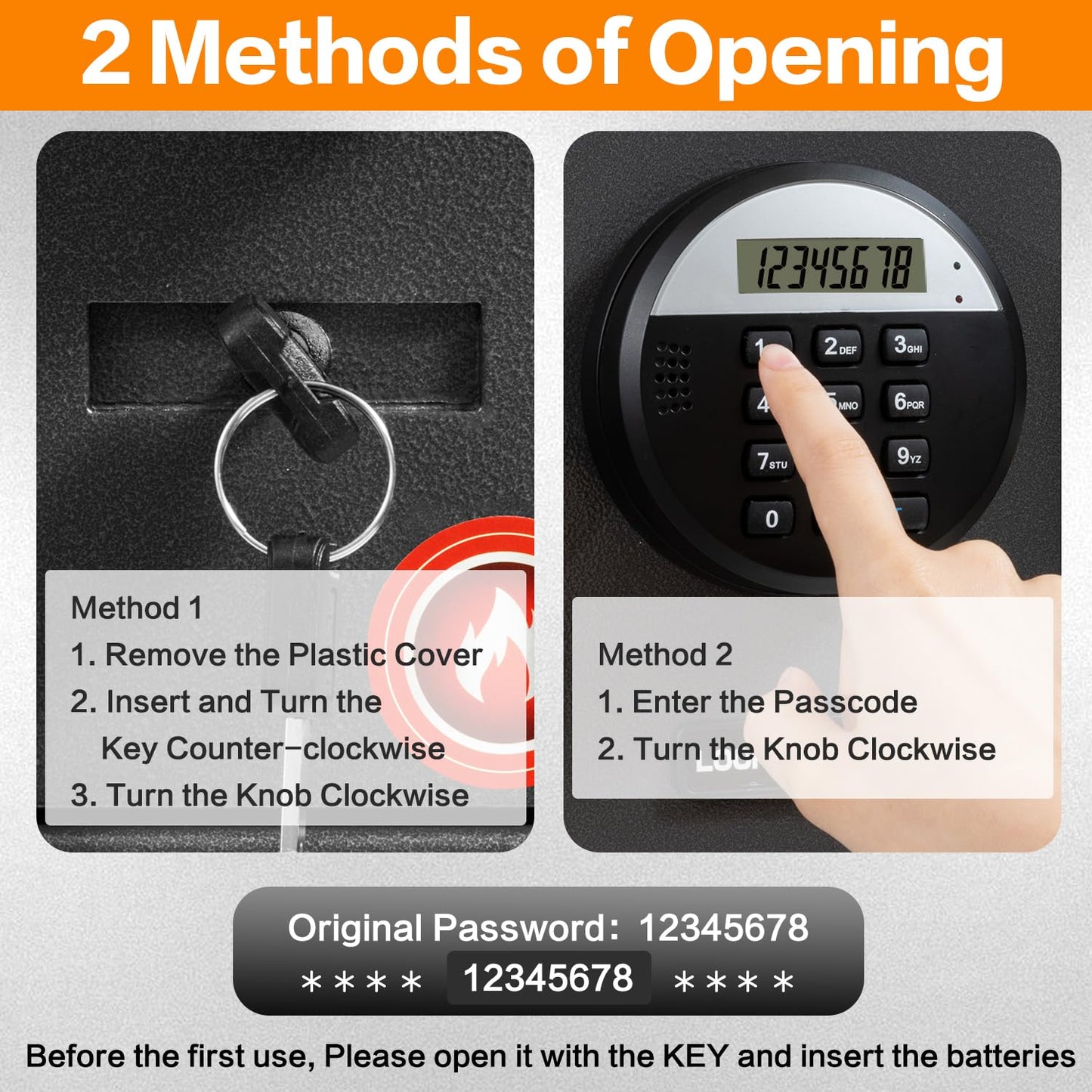 1.2 Cubic Feet Fireproof Safe Box, Fireproof Home Safe for Money, Jewelry, Documents and Valuables W/Digital Keypad, Alarm System, Removable Shelf, Home and Office Use Document Box
