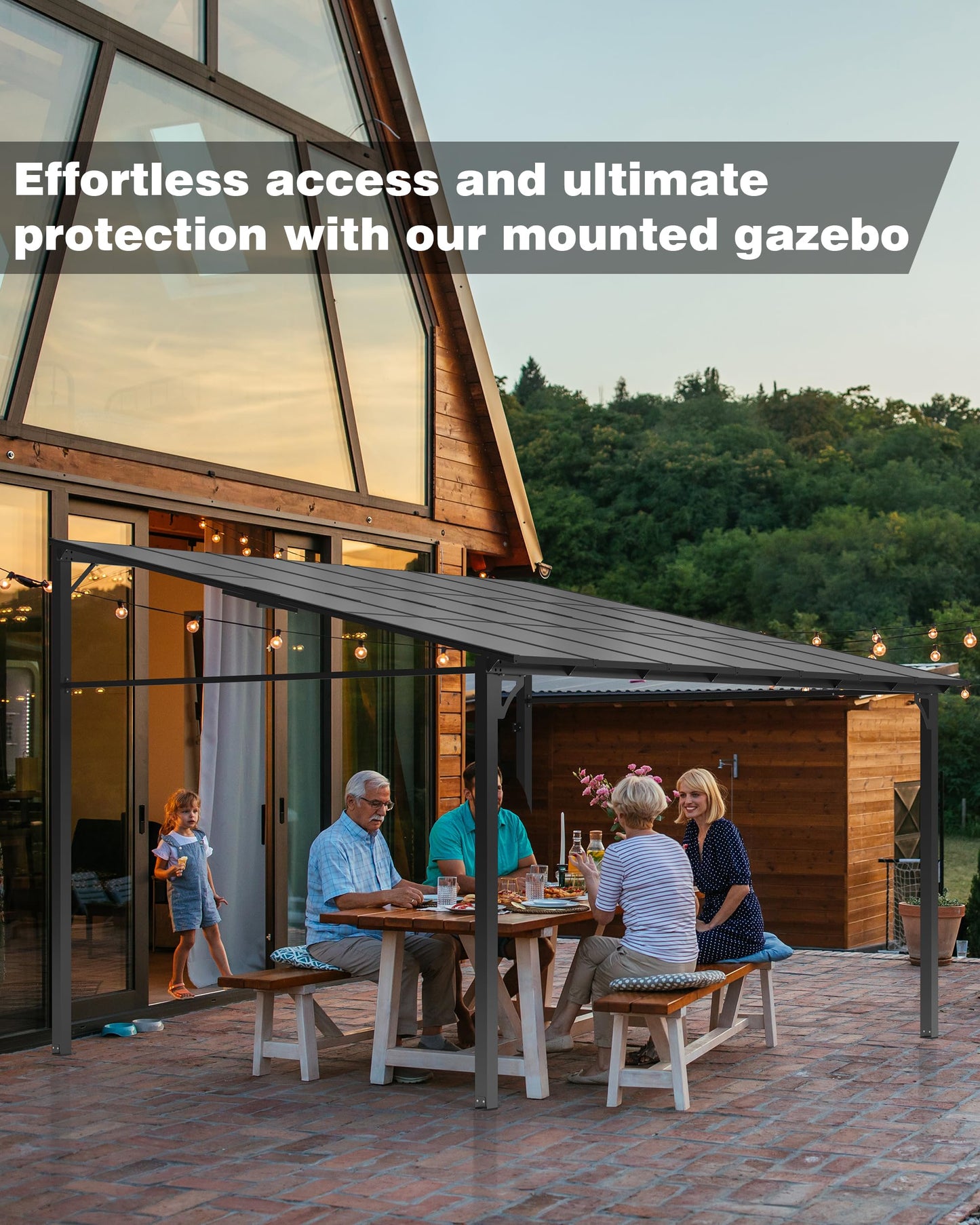 GarveeLife 10 ft x 12 ft Lean to Gazebo, Hardtop Wall Pergola with Polycarbonate Roof, Aluminum Frame Mounted Gazebo for Lawn Patio Deck Yard and Party