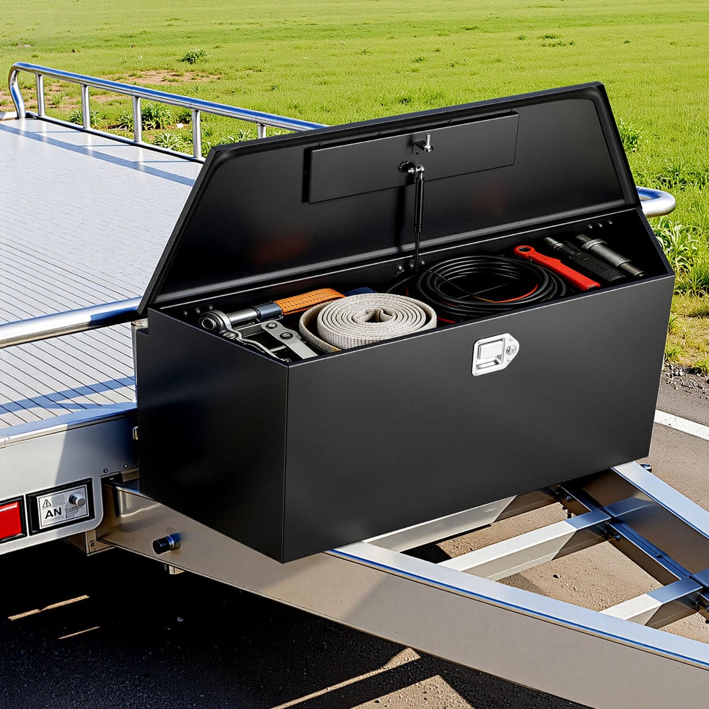 VEVOR Trailer Tongue Box, Heavy Duty Trailer Tongue Tool Box Storage Organizer with Lock & Keys, Utility Tool Chest for Pickup Truck Bed, RV, SUV, Off-Road Vehicle, Steel, 49" x 13.9" x 18.5"