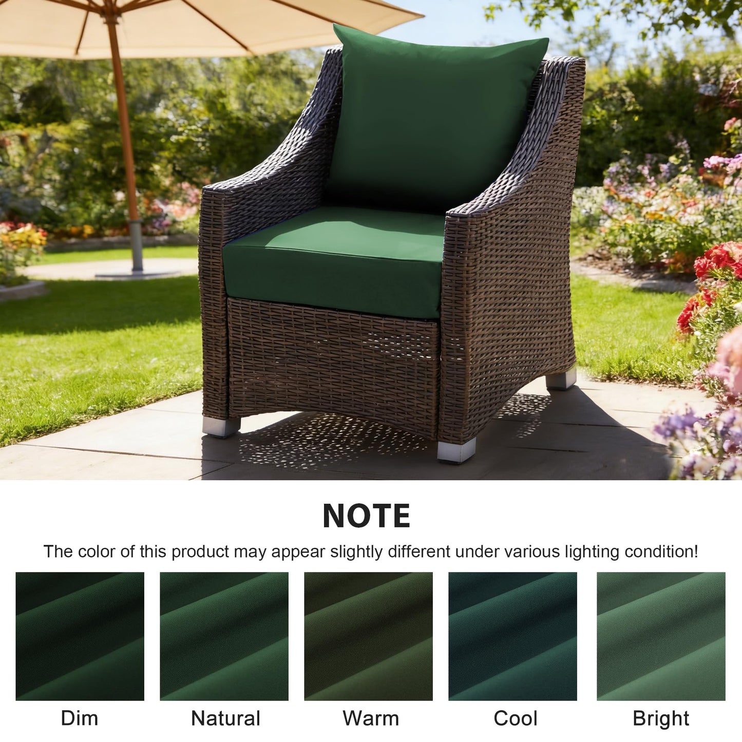 MuaMelop Outdoor Deep Seat Cushion Set, 24x24 Inch Water-Resistant & Fade-Resistant Outdoor Chair Cushions, Patio Furniture Cushions with Removable Cover for Patio Chair, Sofa, Forest Green (Set of 4)