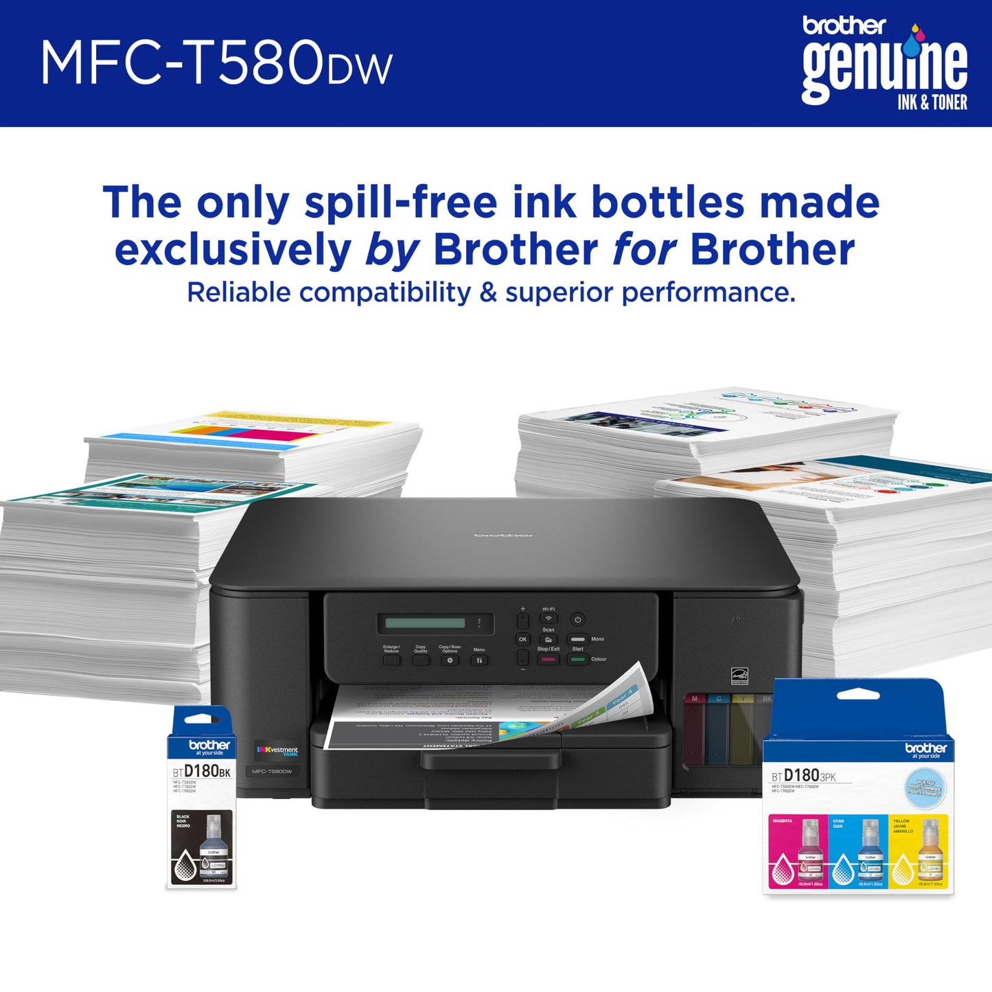 Brother INKvestment Tank 580 Wireless Color Inkjet All-in-One Printer | Includes up to 3 Years of Ink in-Box(1) and 3-Year Limited Warranty(2) (MFC-T580DW)