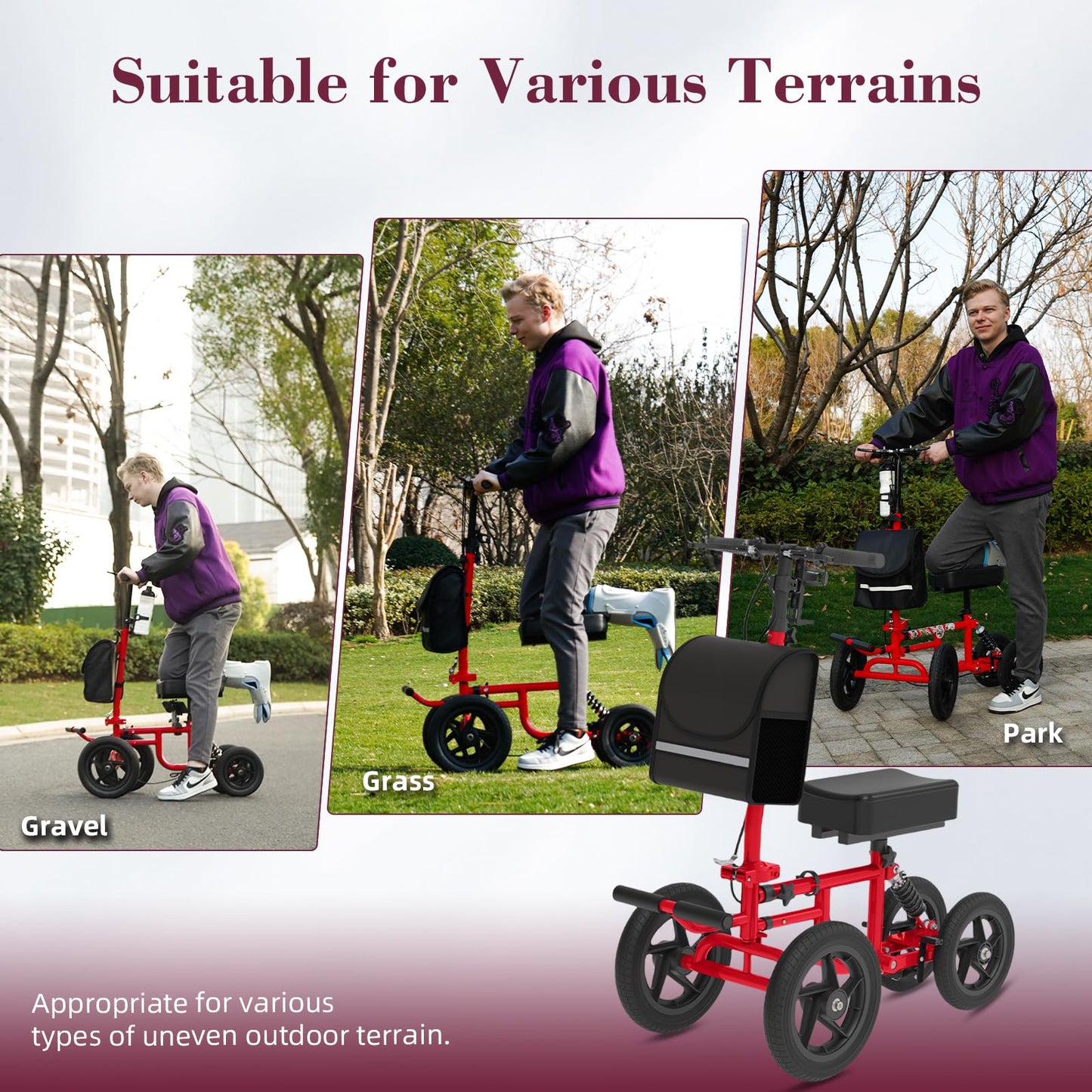 Fvzzin All Terrain Knee Scooter for Adults, Foldable Rolling Knee Scooter with DIY Stickers & Shock Absorber, Steerable Knee Walker for Broken Foot, Ankle Injuries & Surgery, Better Crutch Alternative