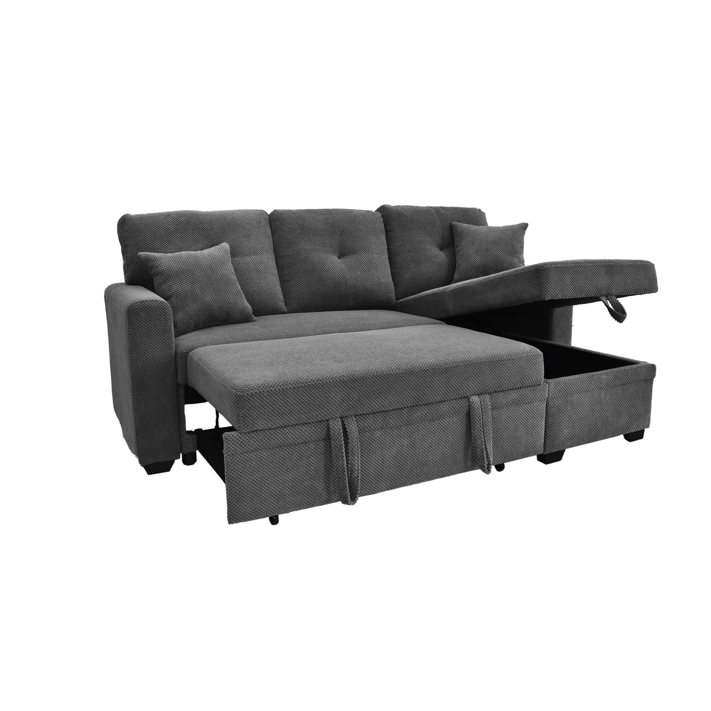 Eafurn 71" L Shaped Sectional Sleeper Sofa Bed with Pull Out Bed, Comfy Fabric Corner Sleeper Sectional Pull Out Couch with Tufted Backrest/Reversible Storage Chaise/2 Pillows