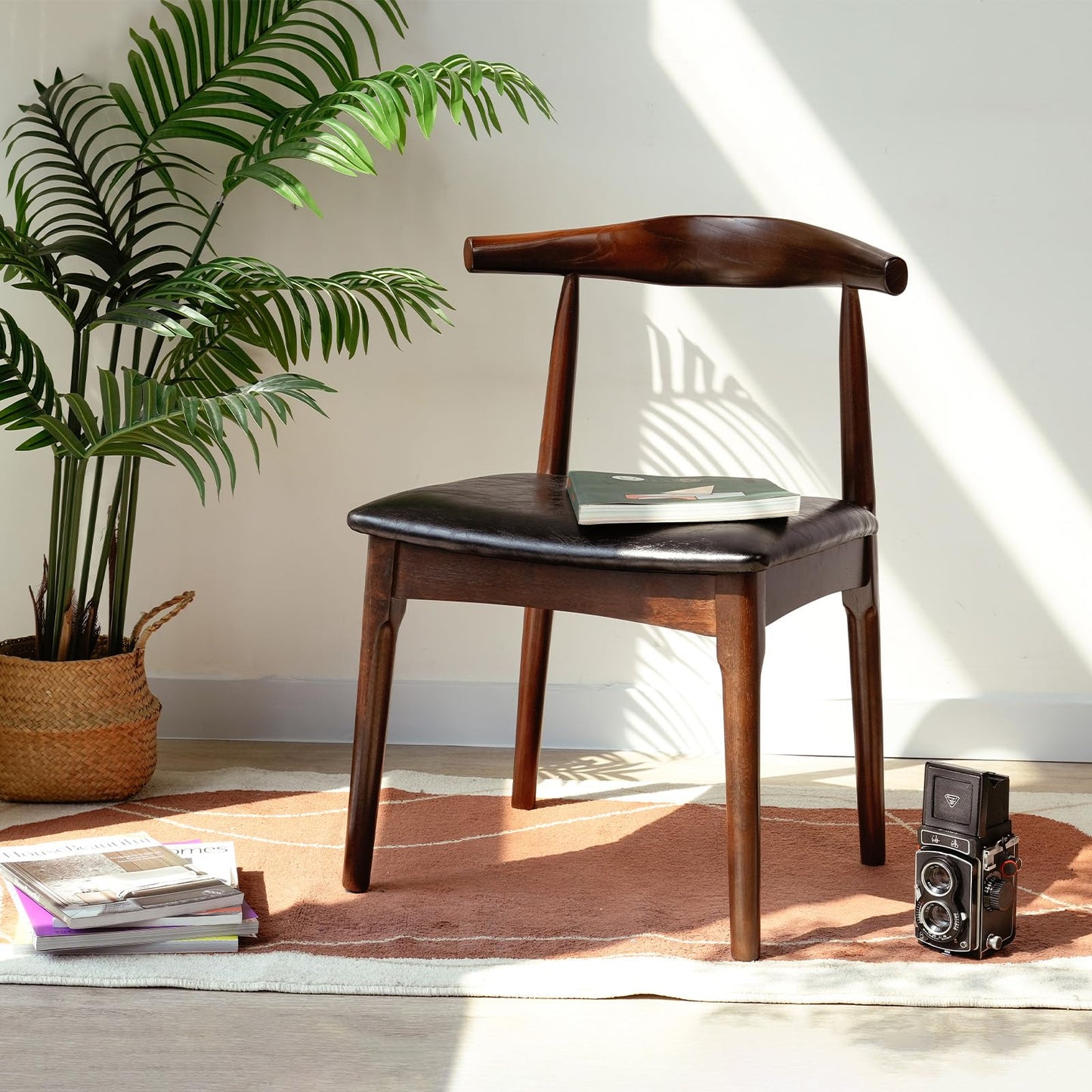Cttasty Office Chair, Wood Desk Chair with Upholstered PU Leather, Computer Chair, Modern Dining Chair, Mid Century Dining Chair, Wood Accent Chair,Walnut Chair