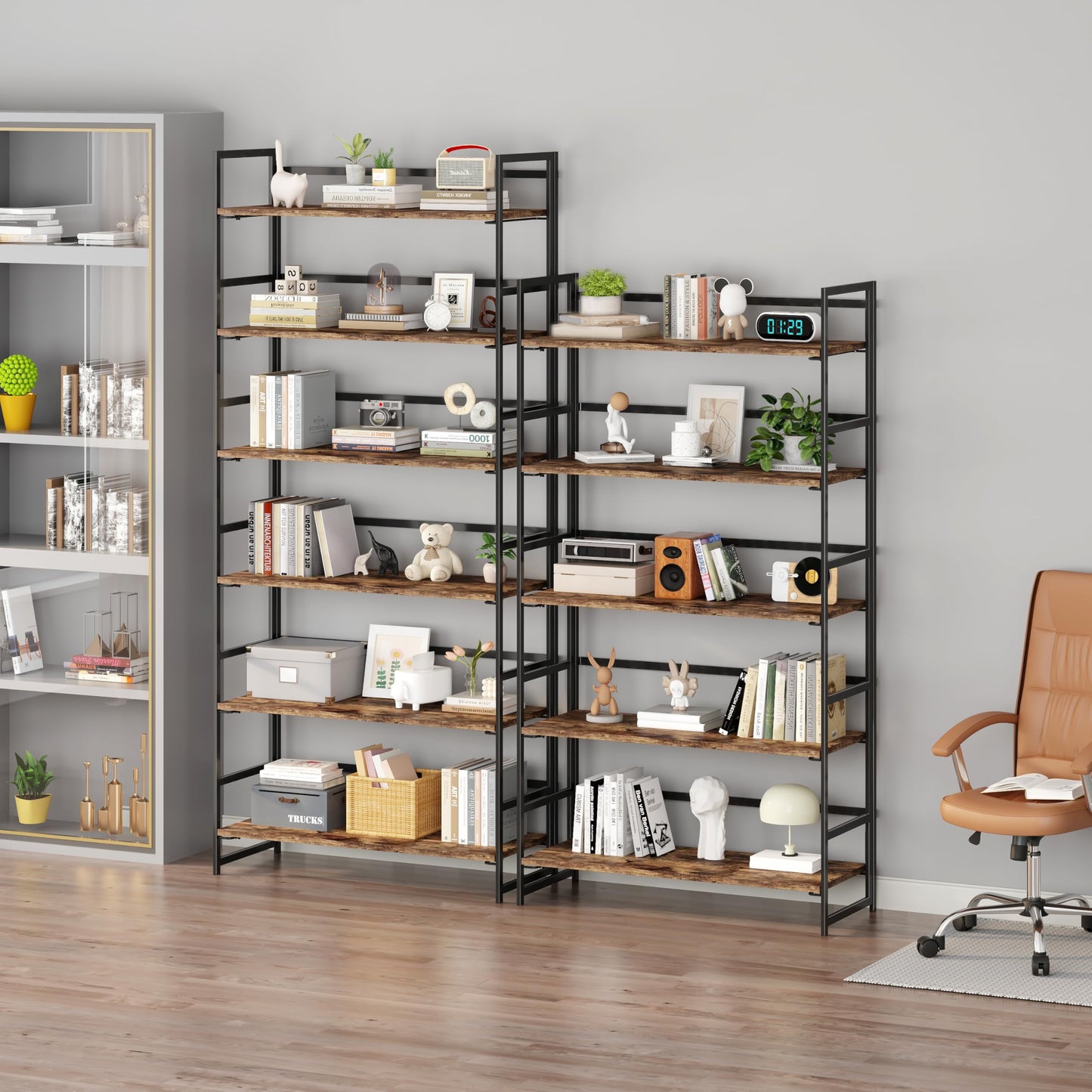 BHG Vintage Multifunctional Folding Bookshelf, No-Assembly Plant Stand Storage Rack Shelves for Home Office