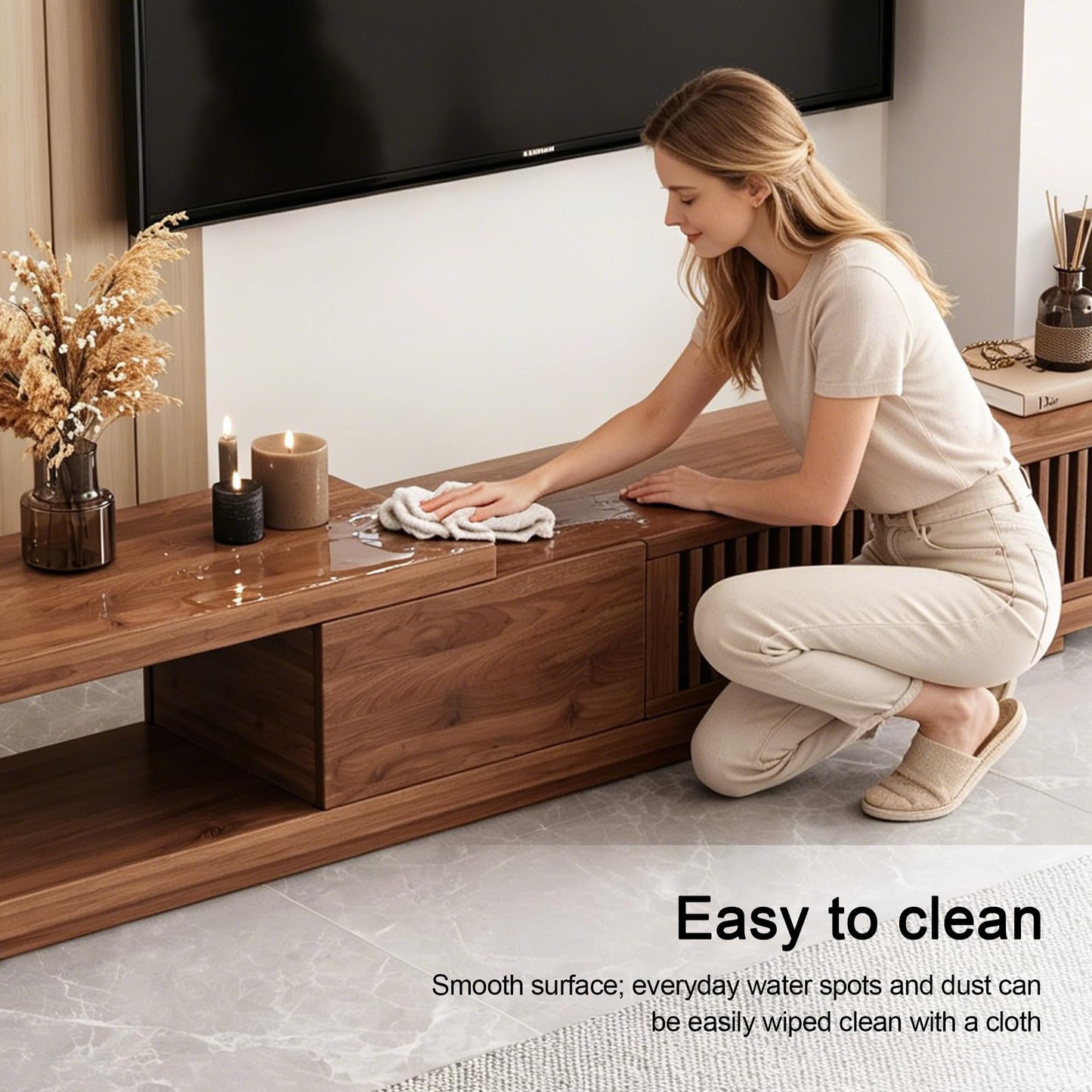 NessCarsti Mid Century Modern TV Stand for 75+ Inch TVs, Extendable Media Console (78"-103") with Ample Storage - Sleek Walnut Entertainment Center for Living Room