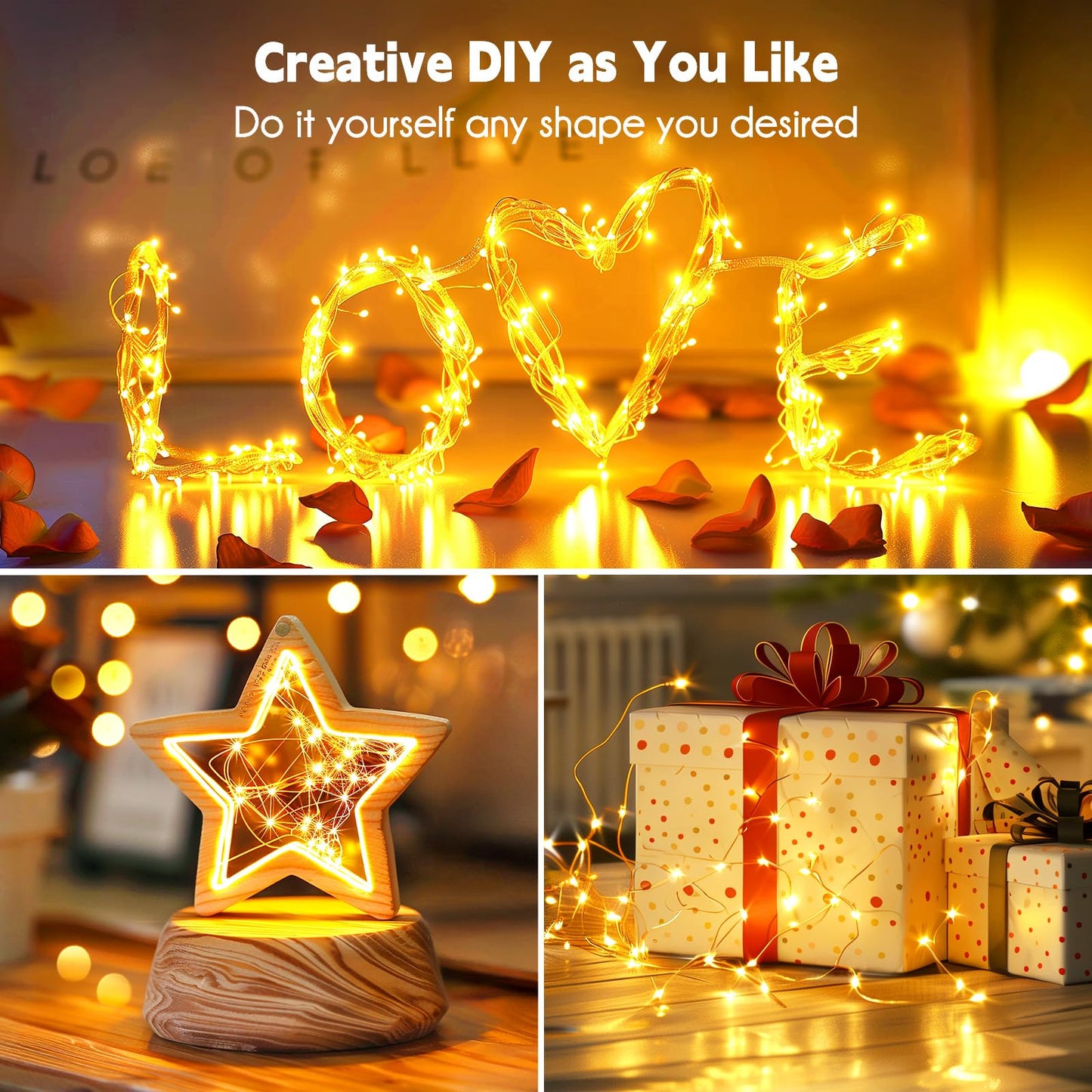 Minetom Fairy Lights, 66ft 200LEDs Warm White String Lights, Waterproof Silver Wire for Indoor/Outdoor Use