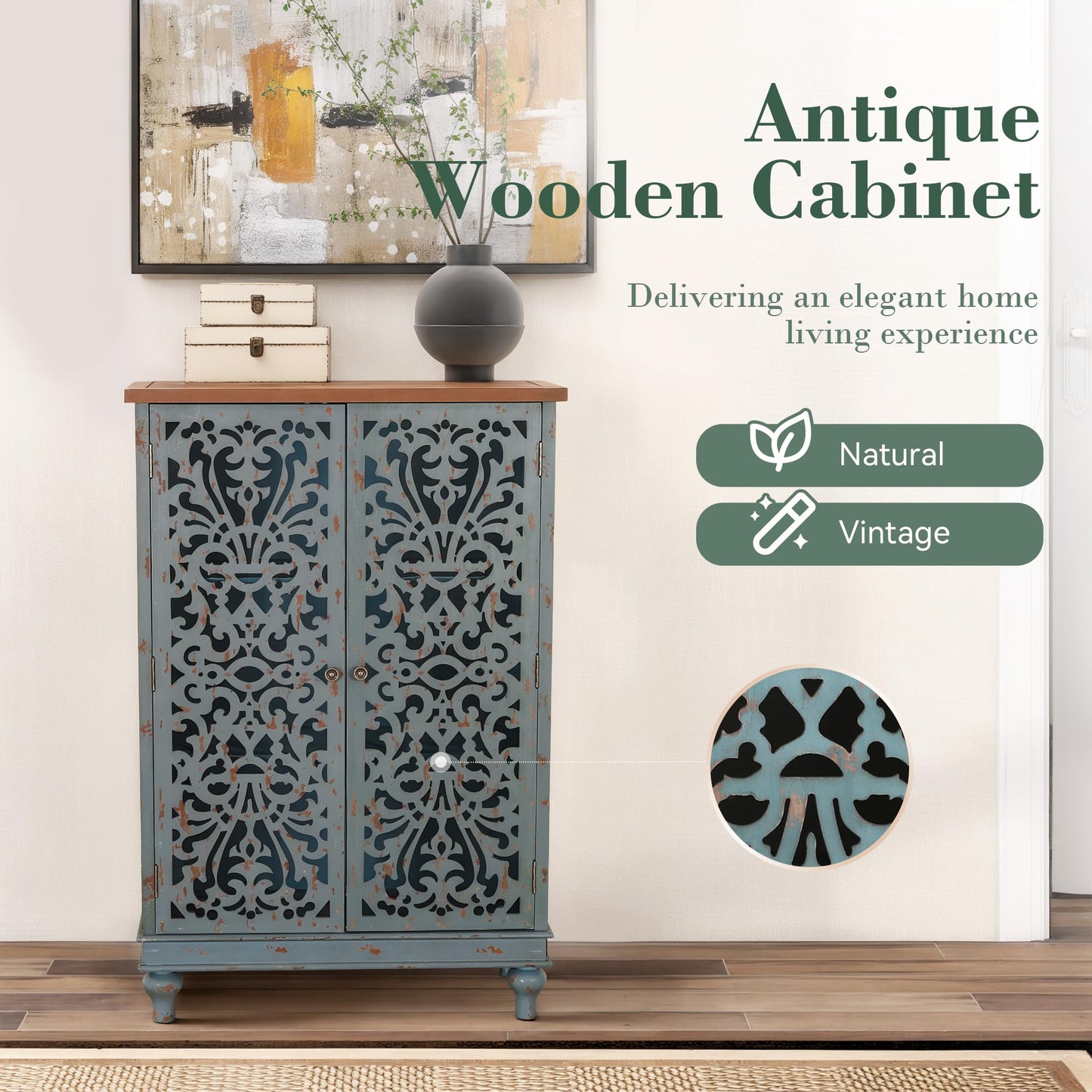 Sophia & William Tall Storage Cabinet 47.4", Decorative 2-Door Tall Accent Cabinet for Living Room, Dining Room, Blue