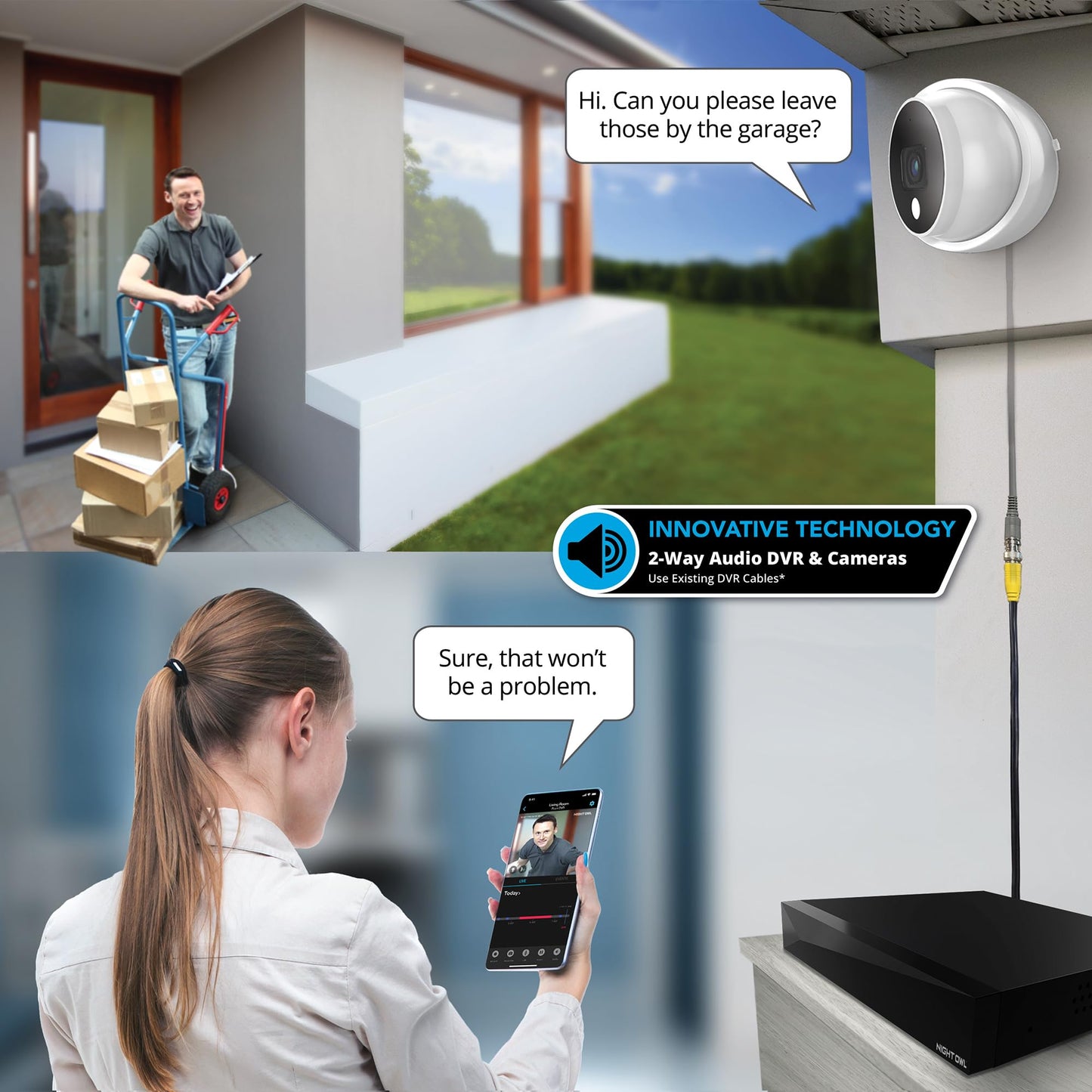 Night Owl 2-Way Audio 12 Channel DVR Video Home Security Camera System with (8) Wired 2K HD Indoor/Outdoor Deterrence Dome Cameras and 2TB Hard Drive (Add up to 4 Wi-Fi Cameras) (8 Camera)