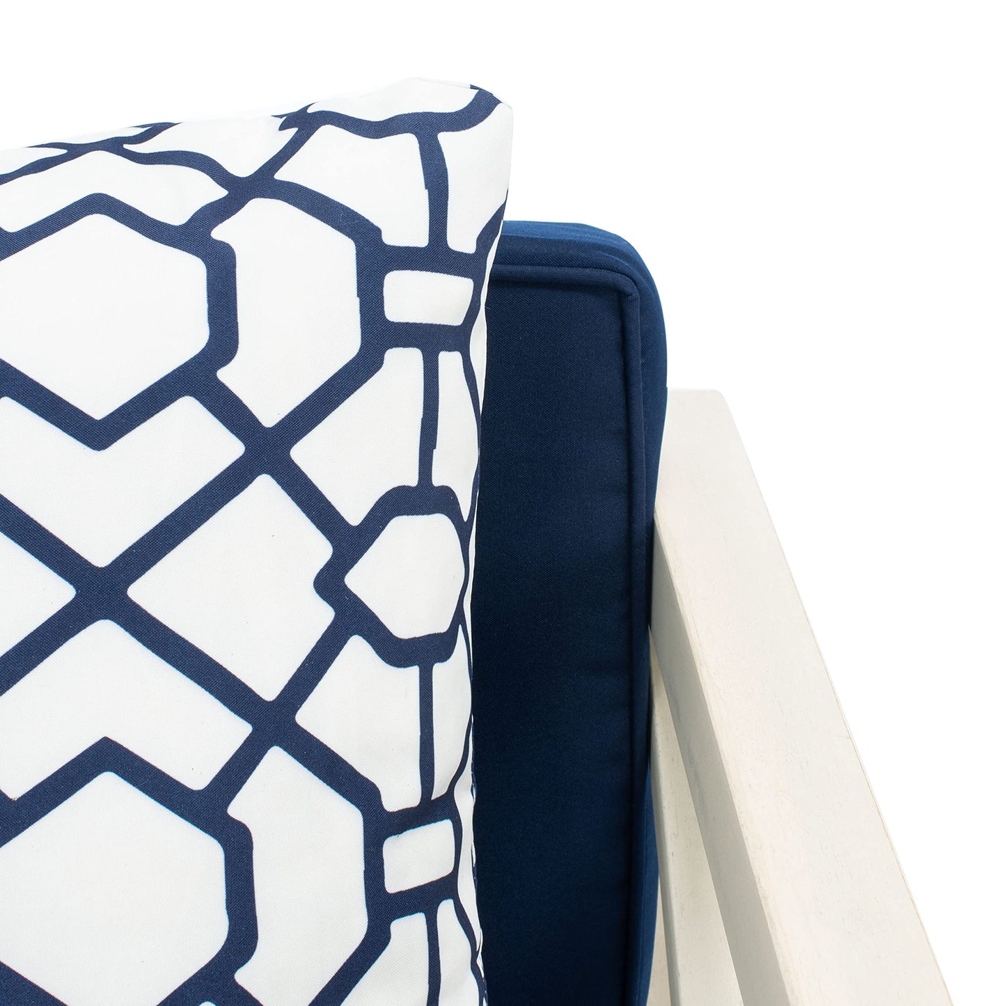 SAFAVIEH Outdoor Collection Nunzio Off-White/Navy Blue Cushion 4-Piece Conversation Patio Set with Accent Pillows