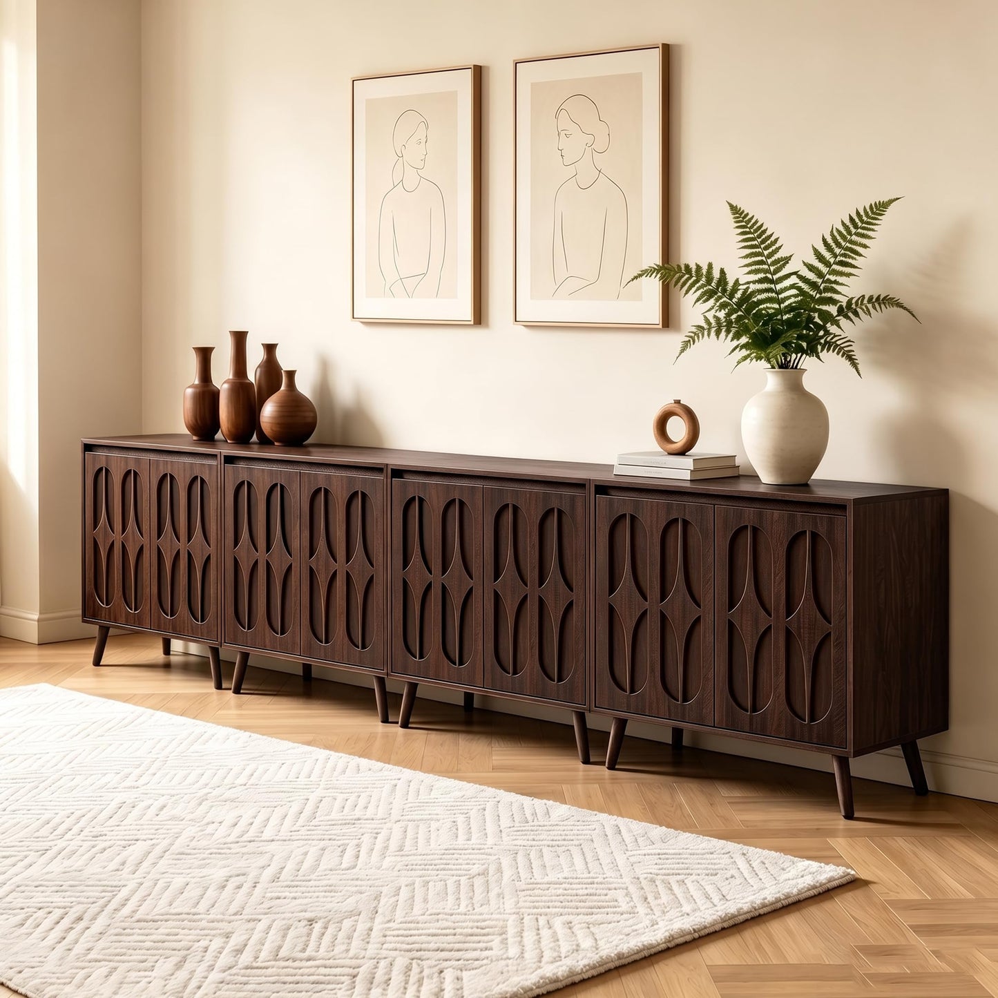 Janmer Home Sideboard Buffet Cabinet, Dark Walnut, 94.5inch Wide