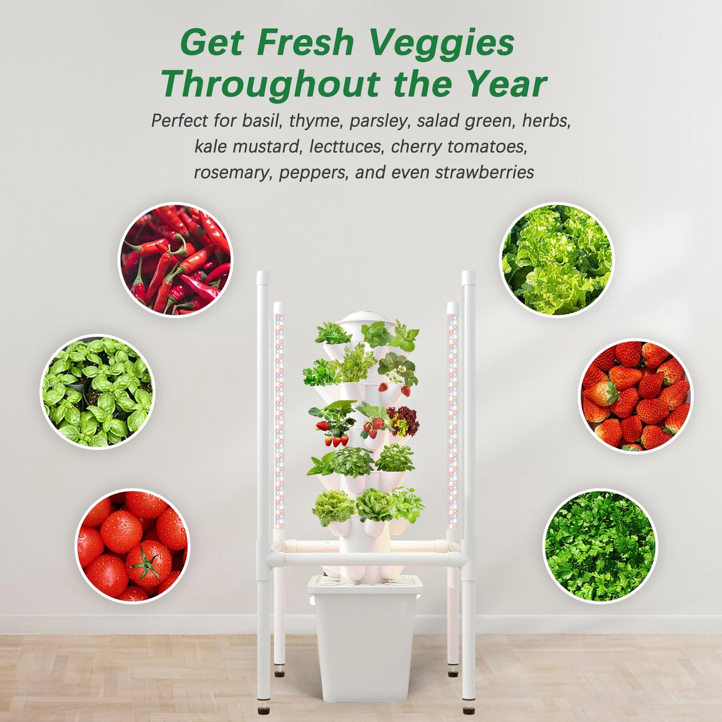 LYCereal Hydroponics Growing System, 30 Pods Indoor Hydroponic Garden with 48W LED Grow Light for Year-Round Gardening, Plants Germination Kit, Hydroponic Tower for Gifts, Herb, Vegetable (No Seed)