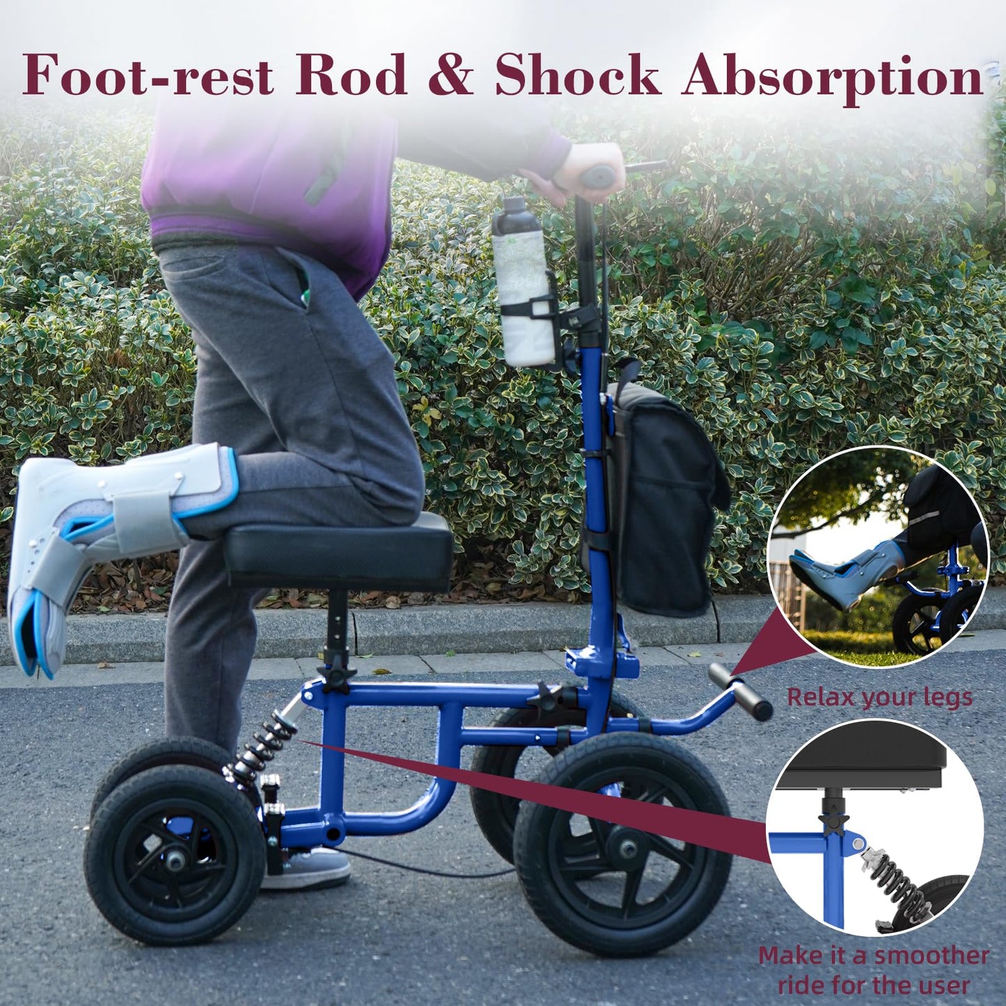 Fvzzin All Terrain Knee Scooter for Adults, Foldable Rolling Knee Scooter with DIY Stickers & Shock Absorber, Steerable Knee Walker for Broken Foot, Ankle Injuries & Surgery, Better Crutch Alternative