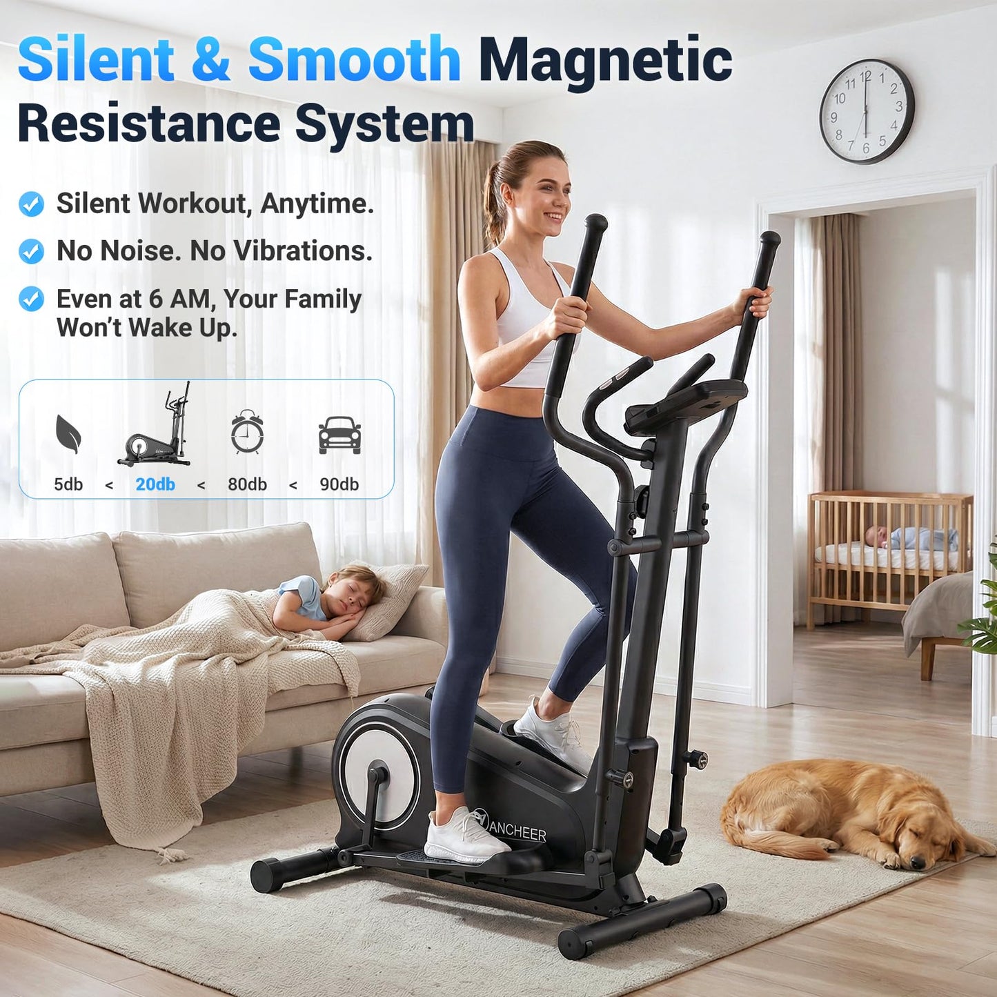 ANCHEER Elliptical Exercise Machine, Elliptical Trainer for Home Gym, Exercise Equipment 550Lbs Max Weight, Ultra-Silent Elliptical Machine, 16 Resistance Levels & Pulse Rate Grips (Black & Silver)