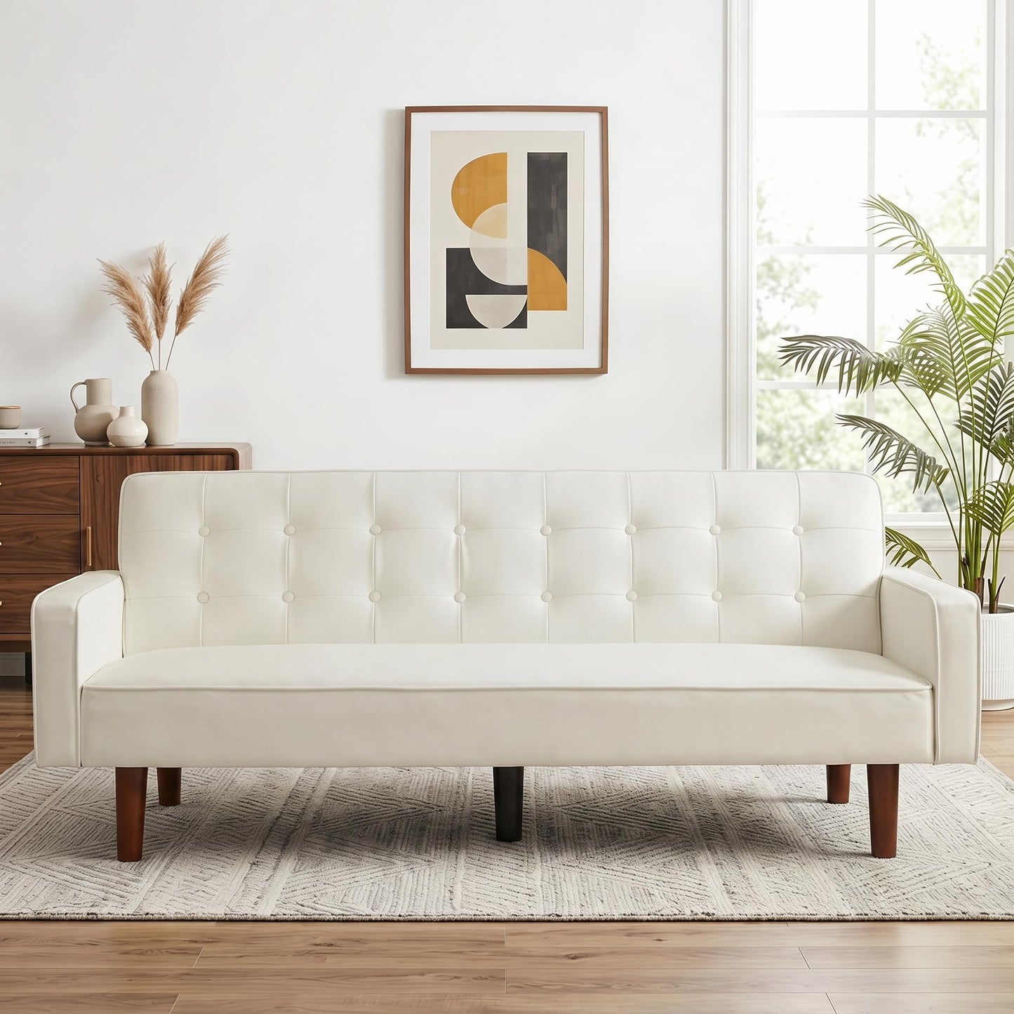 NicBex PU Leather Couch Bed, 3 Seater Leather Sofa with Adjustable Backrest, Leather Sofa Couch with Wood Legs, Modern Convertible Loveseat Sofa for Office & Living Room, Leather White