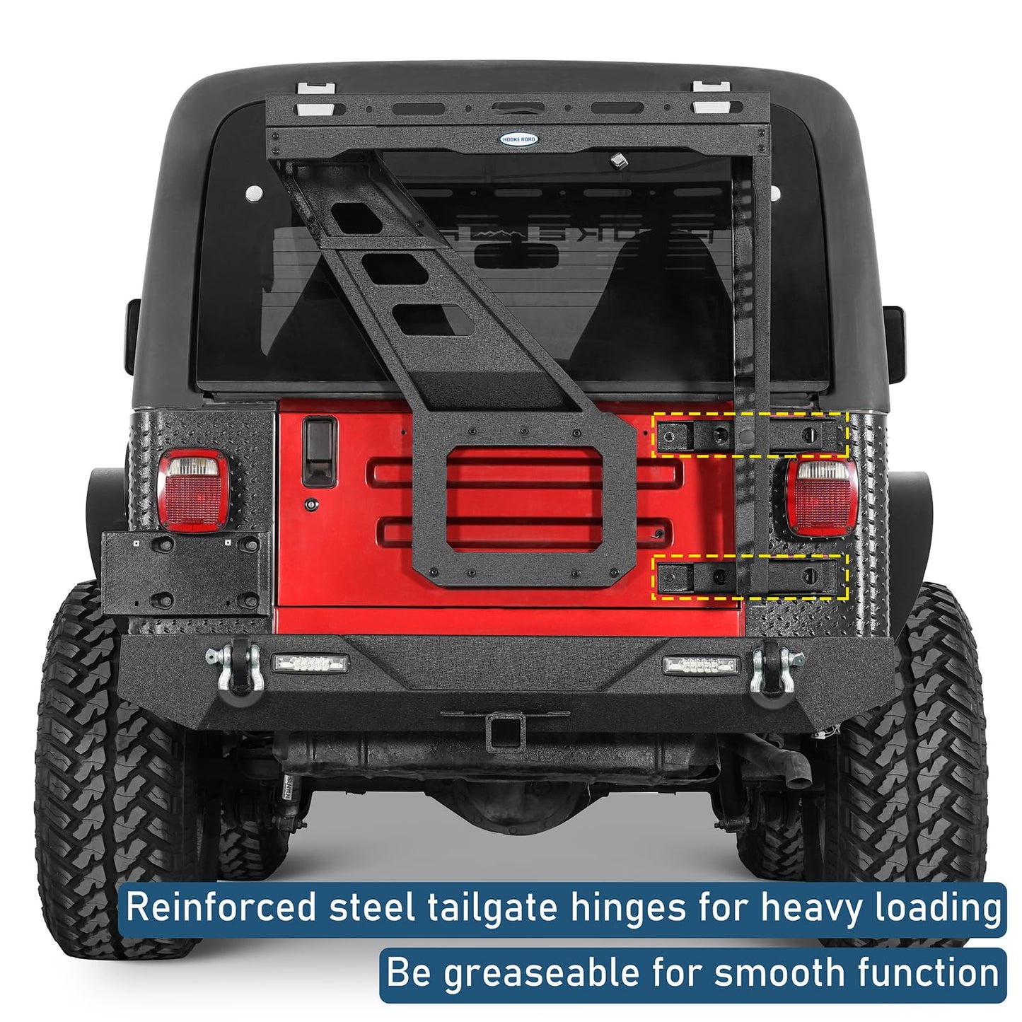 Hooke Road Tailgate Storage Basket Spare Tire Cargo Rack for 1997-2006 Jeep Wrangler TJ, Steel Luggage Carrier Tray with Reinforced Tailgate Hinge for Overlanding Camping Accessories
