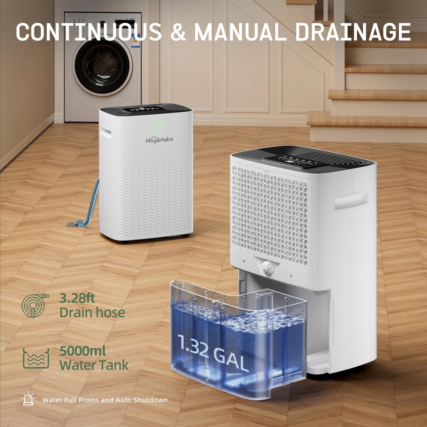 80 Pints Energy Star Dehumidifier Basement Home, Smart Silent Dehumidifier with Drain Hose, 1.32 Gal Water Tank, Intelligent Humidity Control, 24H Timer, for Large Room Bathroom Bedroom