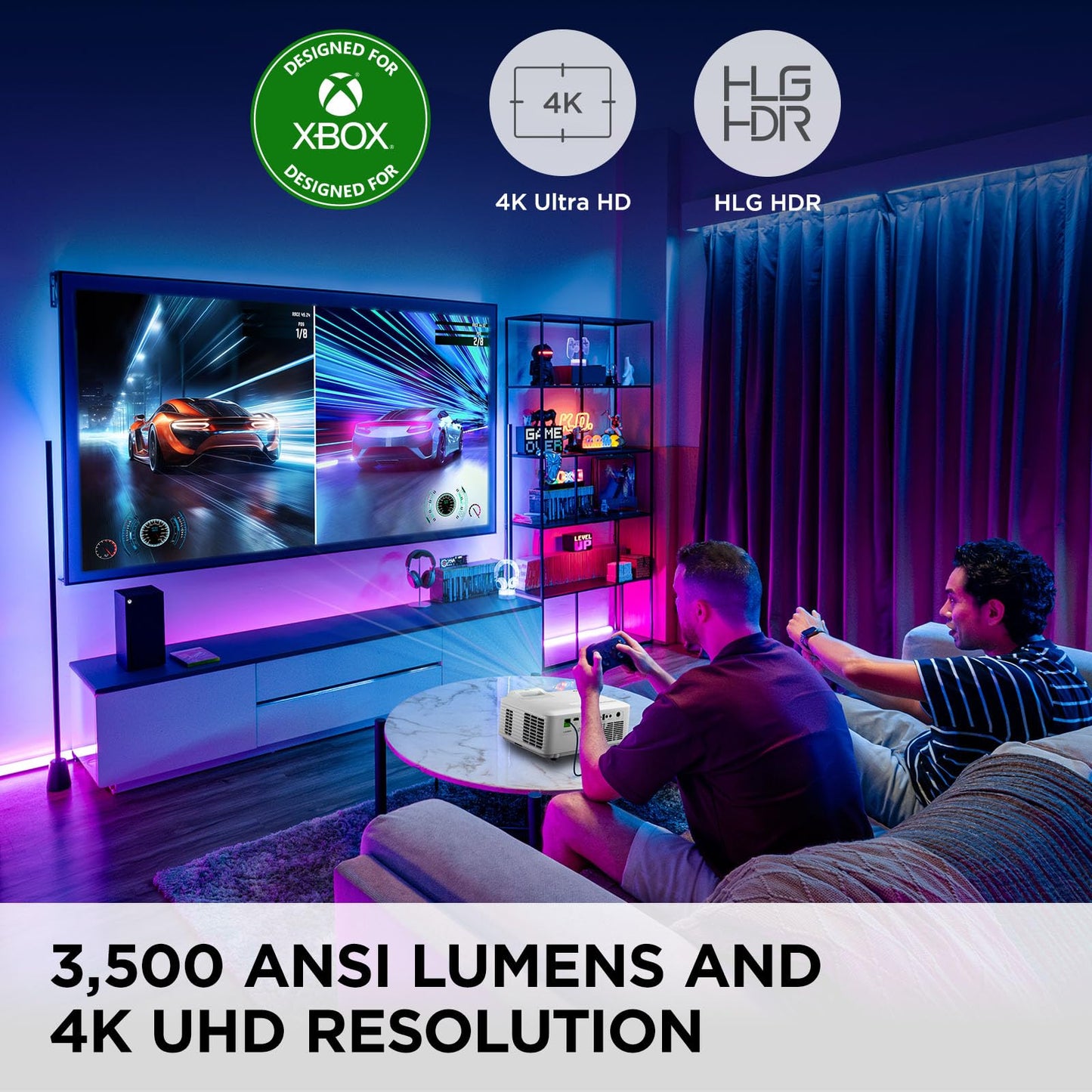 ViewSonic LX700-4K 3500 Lumens 4K Laser Projector, 240Hz and 4.2ms for Smooth Home Entertainment, 1.36x Optical Zoom, H/V Keystone, and 360-Degree Projection for Flexible Setup, and Dual HDMI Inputs