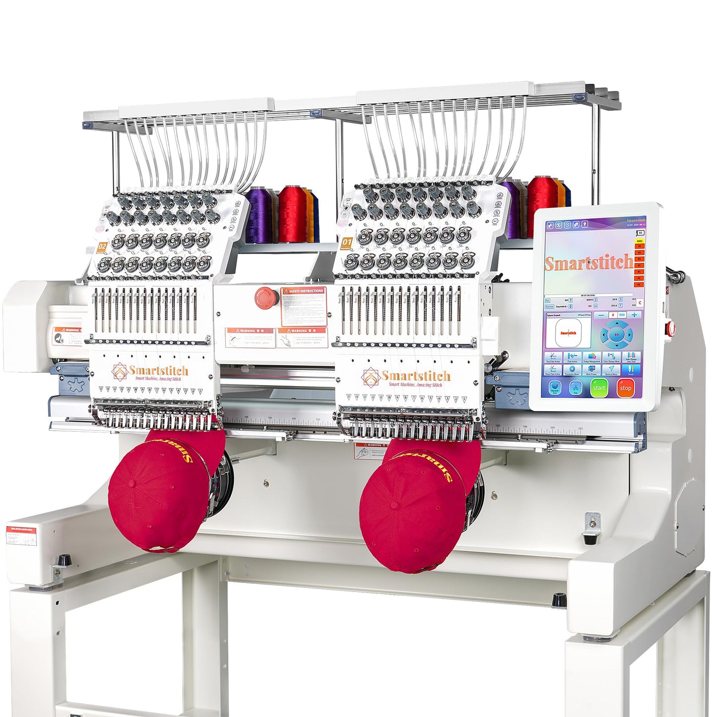 Smartstitch S-1502HC Beast Embroidery Machine with Two Heads 15 Needles each, 20"x16" Embroidery Area, 1200SPM Max Speed, 12" Touch Screen, Wifi available, Embroidering on Cap, T-shirt, Flat and more