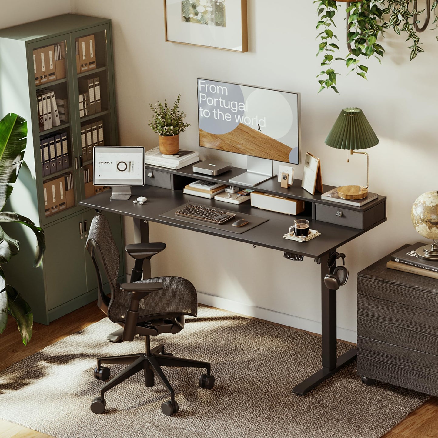 Agilestic 55 x 24 Inches Electric Standing Desk with 2 Storage Drawers, Stand Up Desk Adjustable Height, Sit and Stand Computer Table with Splice Board, Black