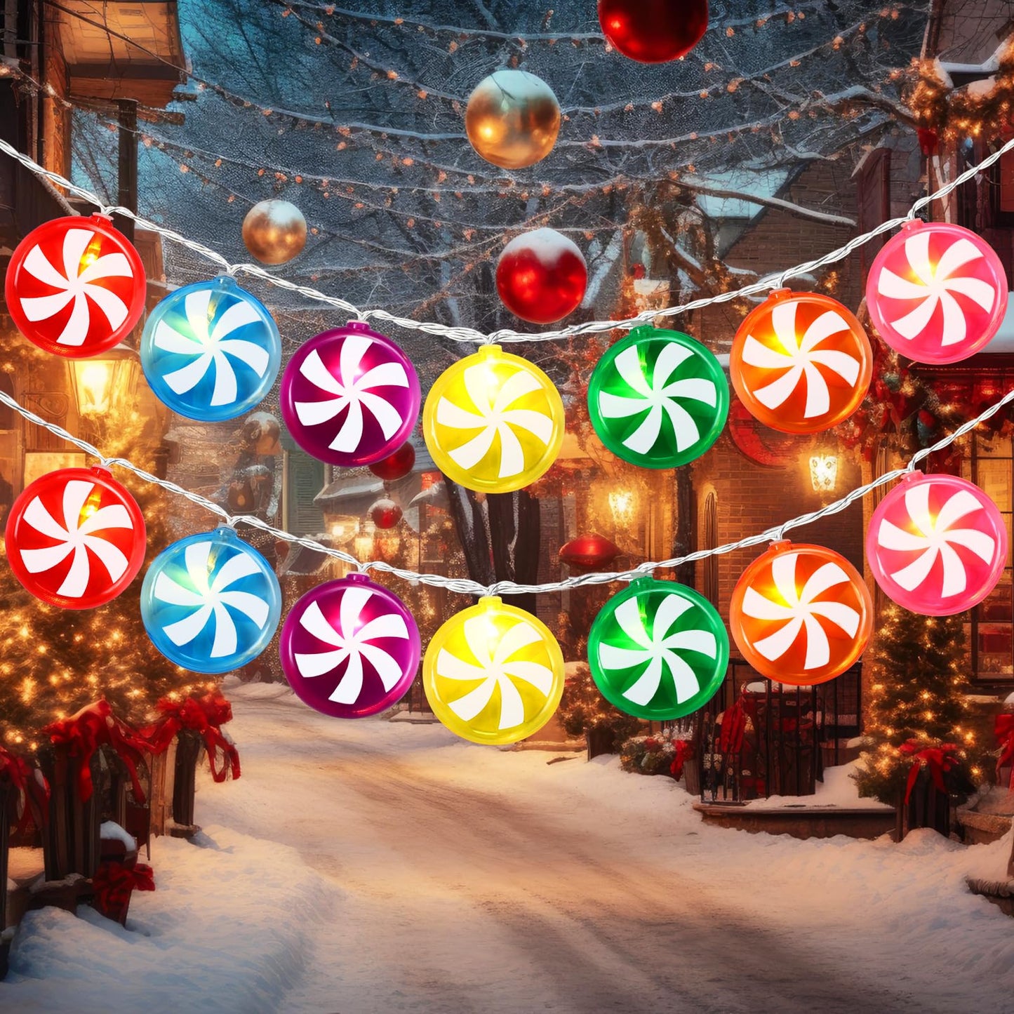 Gejoy Christmas Candy Cane String Lights, 21 LED, Battery Operated, Multicolor, 11 FT, Indoor/Outdoor, 2 Pcs
