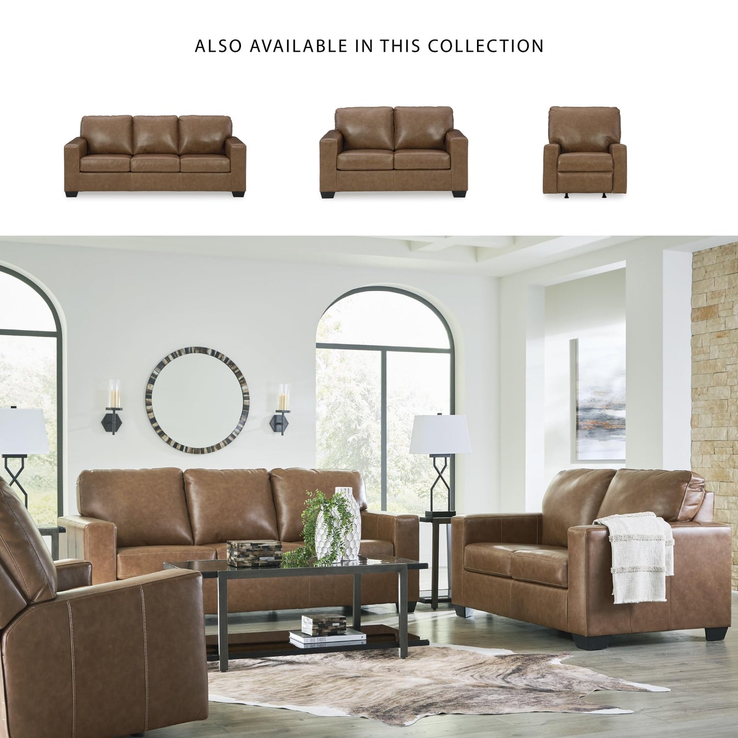 Signature Design by Ashley Bolsena Contemporary Leather Match Sofa, Dark Brown