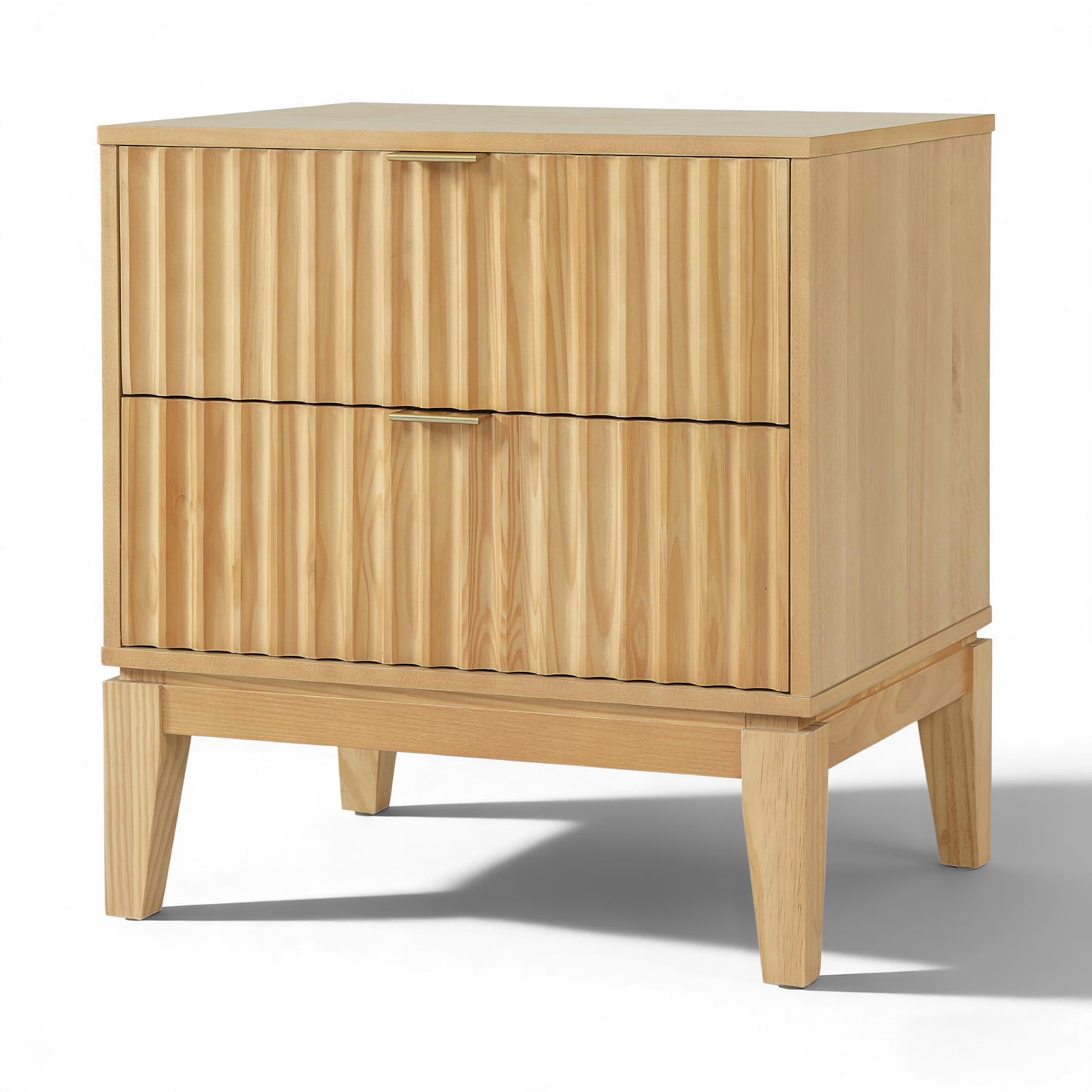 Christopher Knight Home Lane Modern Nightstand with Two Drawers, Wooden Small Night Stand with Fluted Design, Boho Bedside Table/End Table, Multipurpose Space-Saving Storage Cabinet, Natural