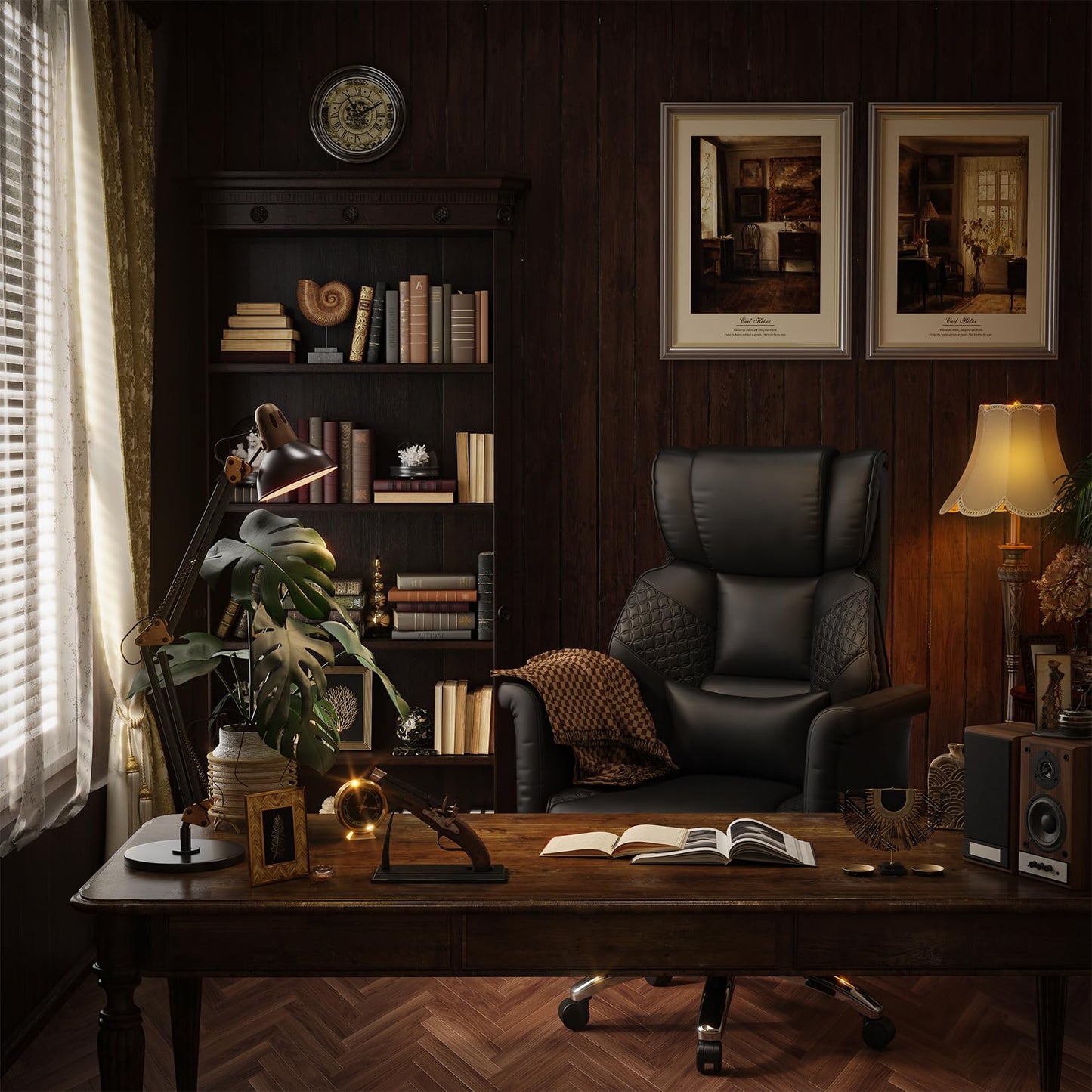 Ergonomic Office Chair with Footrest, Criss Cross Legged Desk Chair with Flip-Up Arm, Wider Thicker Spring Seat, Lumbar Support, Pet-Friendly, Big and Tall High Back Heavy Duty Executive Leather Chair