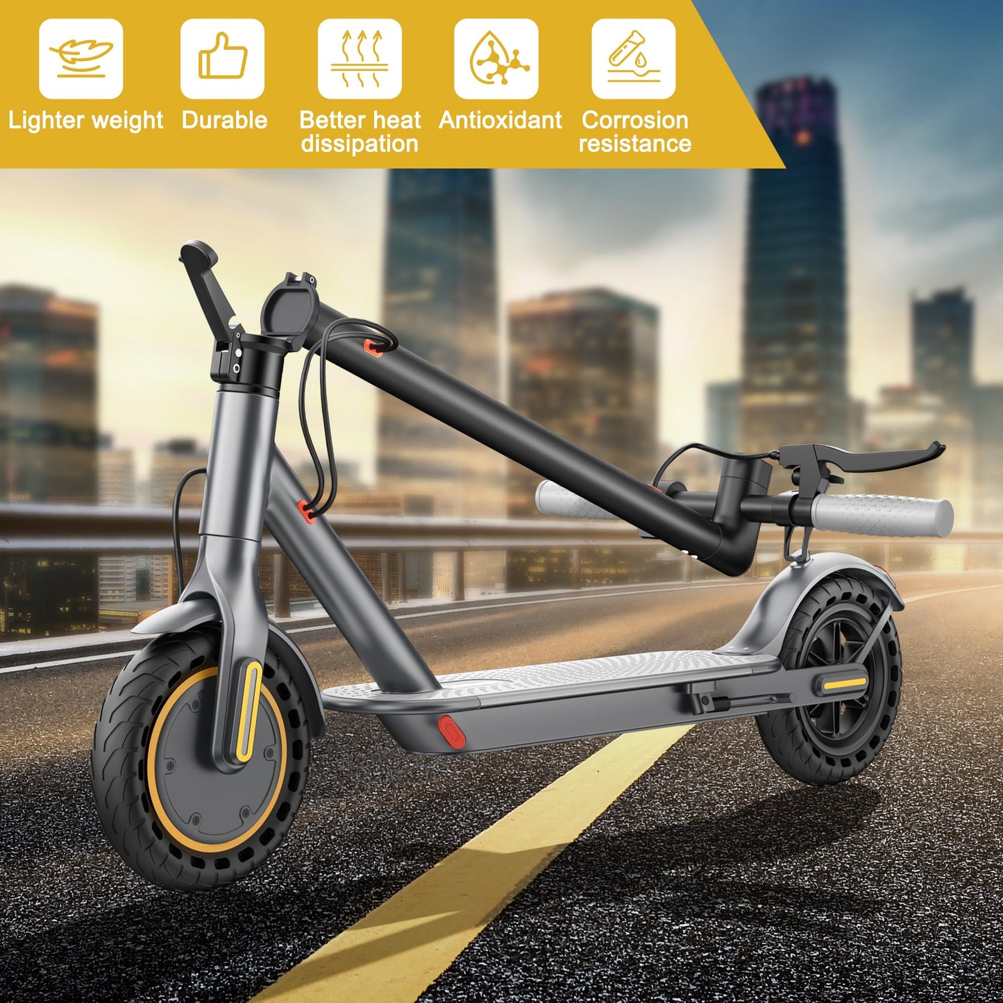 Qlaway 8.5" Aluminum Alloy Frame E Scooter for Adults 19 MPH Sport Escooter 350W Motor, Electric Scooter Up to 22 Miles Range, Bearing 265 LBS/APP Control-Gray