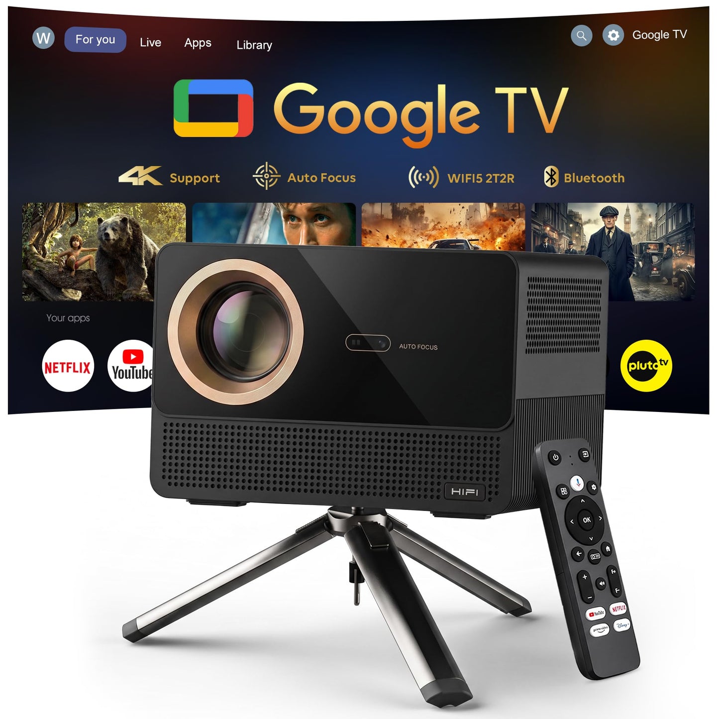 Smart 4K Projector with WiFi and Bluetooth,3500 ANSI High Brightness,Official Licensed Google TV,Auto Focus & Keystone Movie Cinema Projectors for Bedroom Home Theater & Outdoor