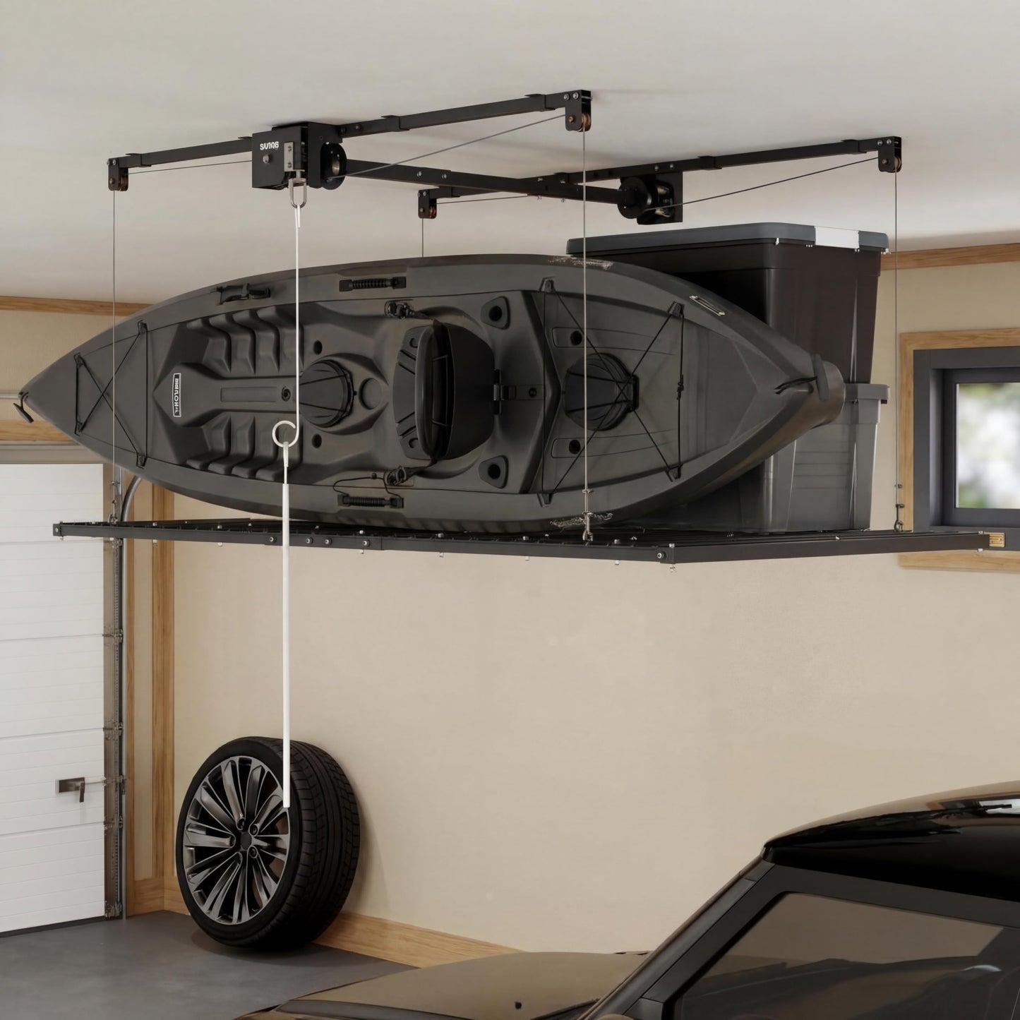 GarveeTech 4x8 ft Overhead Garage Storage Rack 800 Lbs Weight Capacity, Adjustable Heavy Duty Hanging Garage Ceiling Storage Rack System