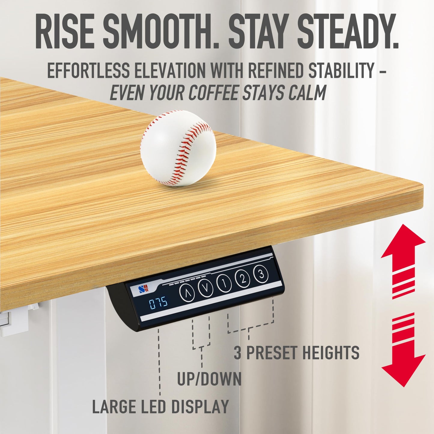 SHW 48-Inch Electric Height Adjustable Standing Desk with Drawer, Memory Preset and Cable Management Tray, Oak