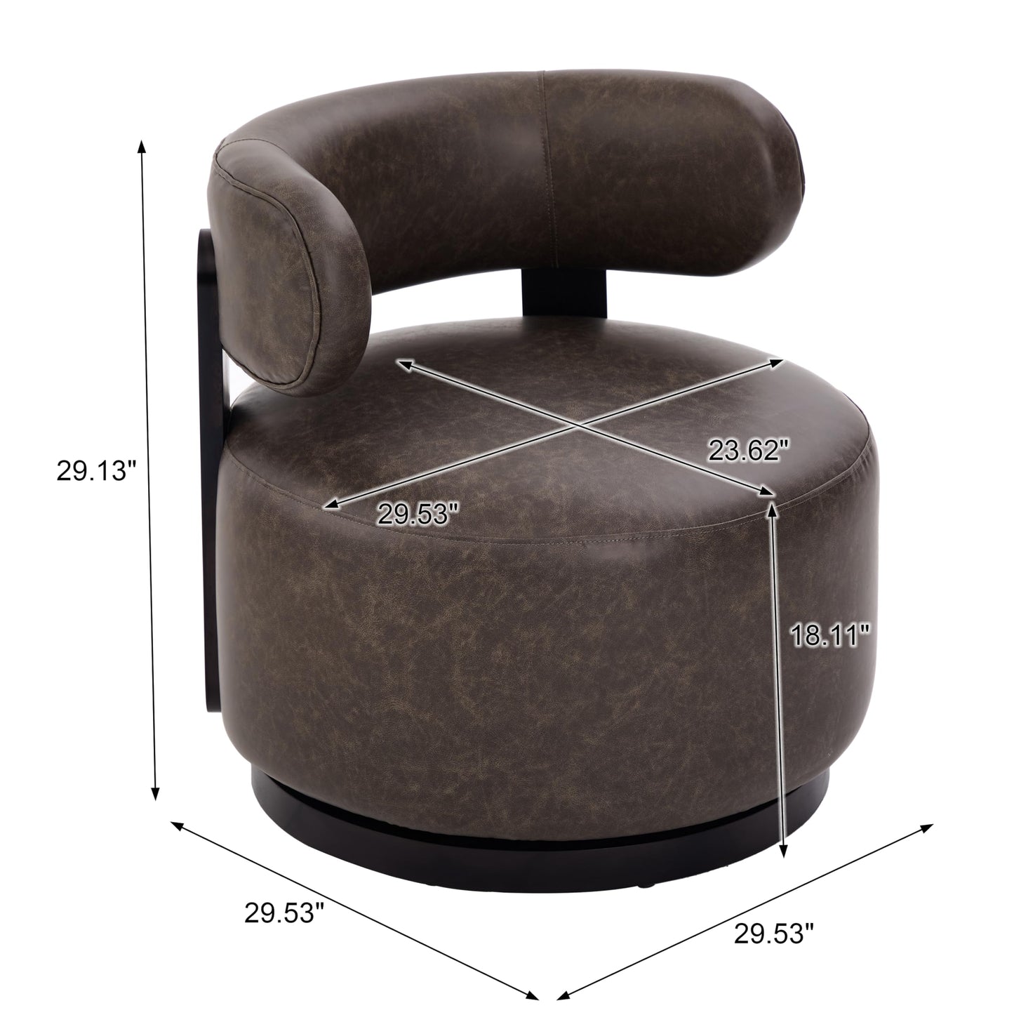Christopher Knight Home Udon Faux Leather 360° Swivel Accent Chair, Solid Wood Living Room Swivel Chair, Rotating Single Lounge Sofa, Bedroom Comfy Reading Chair, No Assembly Needed, Dark Brown
