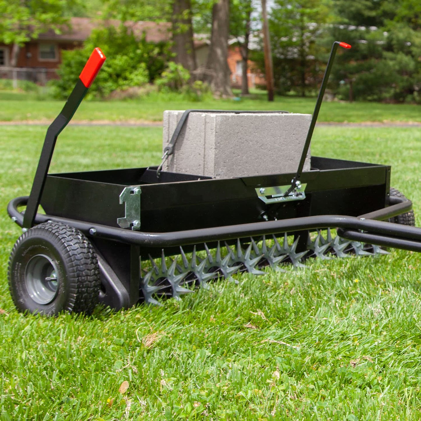 Brinly Tow Behind Combination Aerator Spreader with Weight Tray, 40-Inch, Flat Black