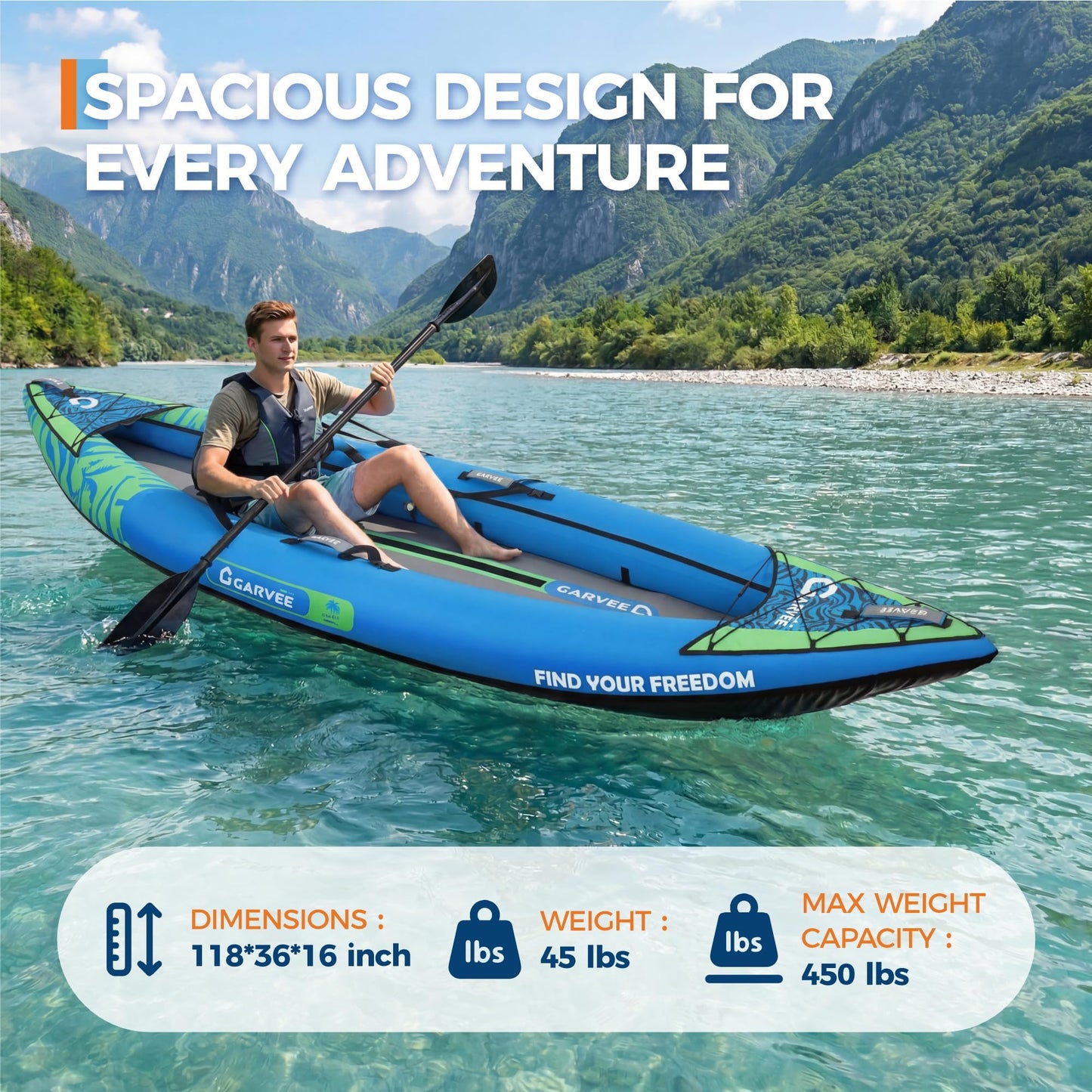 Single Inflatable Kayak, Heavy Duty Tandem Kayak for Adults and Kids, Portable Summer Fishing & Touring Kayak Set with Paddles, Adjustable Seats, Pump & Carry Bag, Recreational Kayaks for Beginners