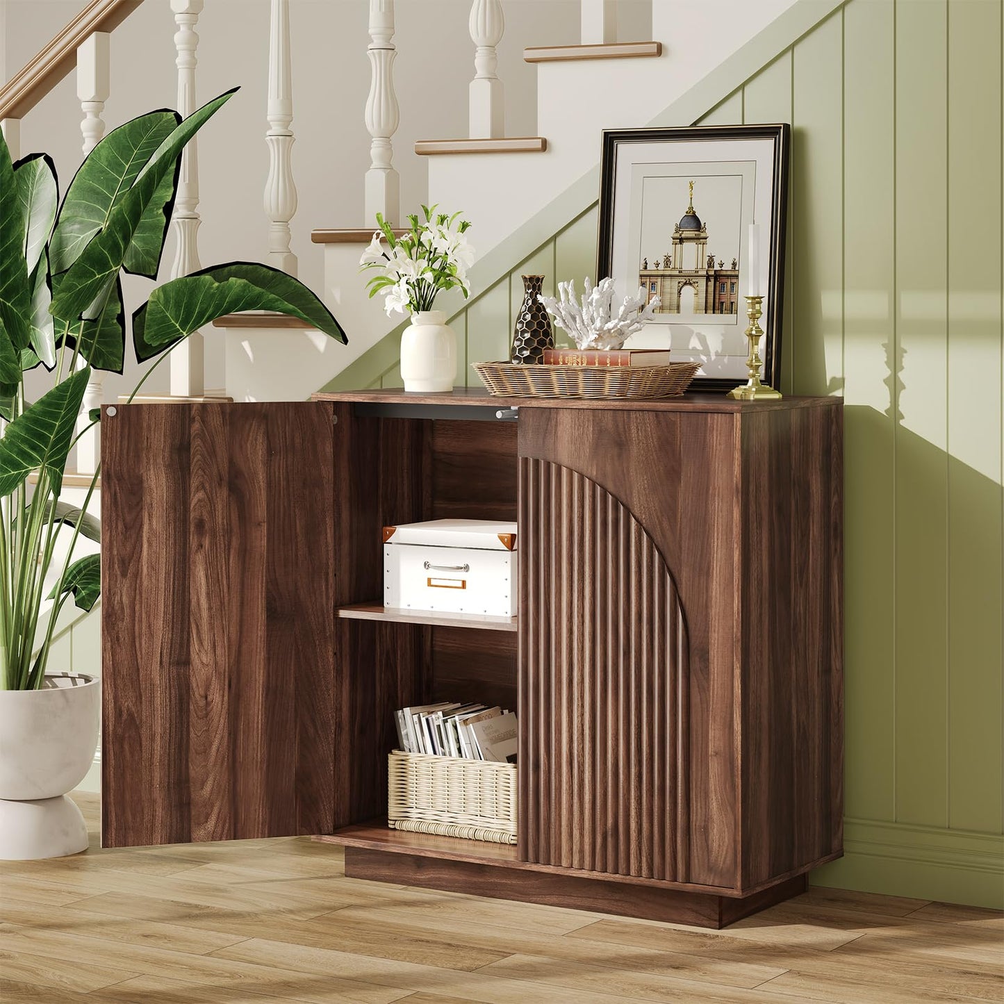 CHOEZON Buffet Cabinet, Sideboard Buffet Cabinet with Storage, Coffee Bar Cabinet, Push-to-Open Doors & Adjustable Internal Shelf, Buffet Table for Kitchen, Dining Room, Walnut MCB01HT
