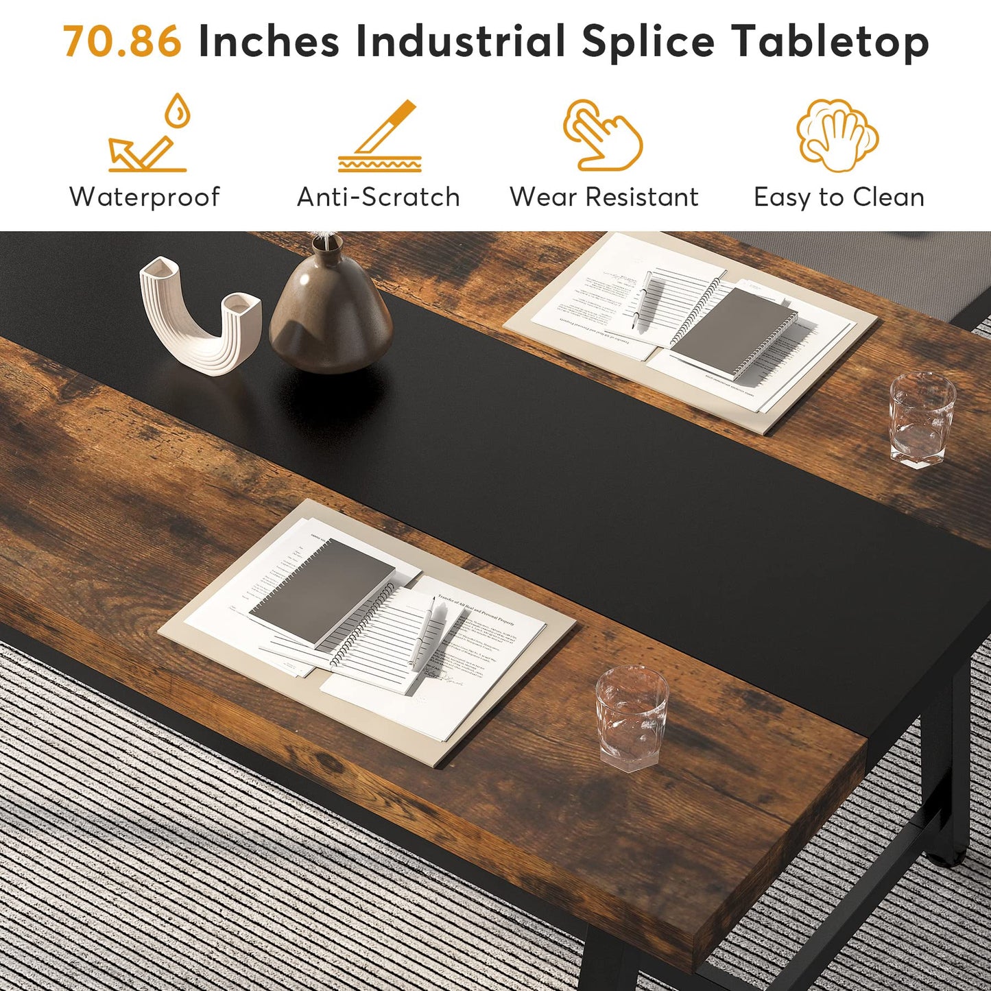 Tribesigns 6FT Rectangle Conference Table, 70.87L x 33.46W x 29.92H Inches Meeting Table for Conference Room, Wood Office Executive Desk with Strong Metal Frame for 6 People, Brown