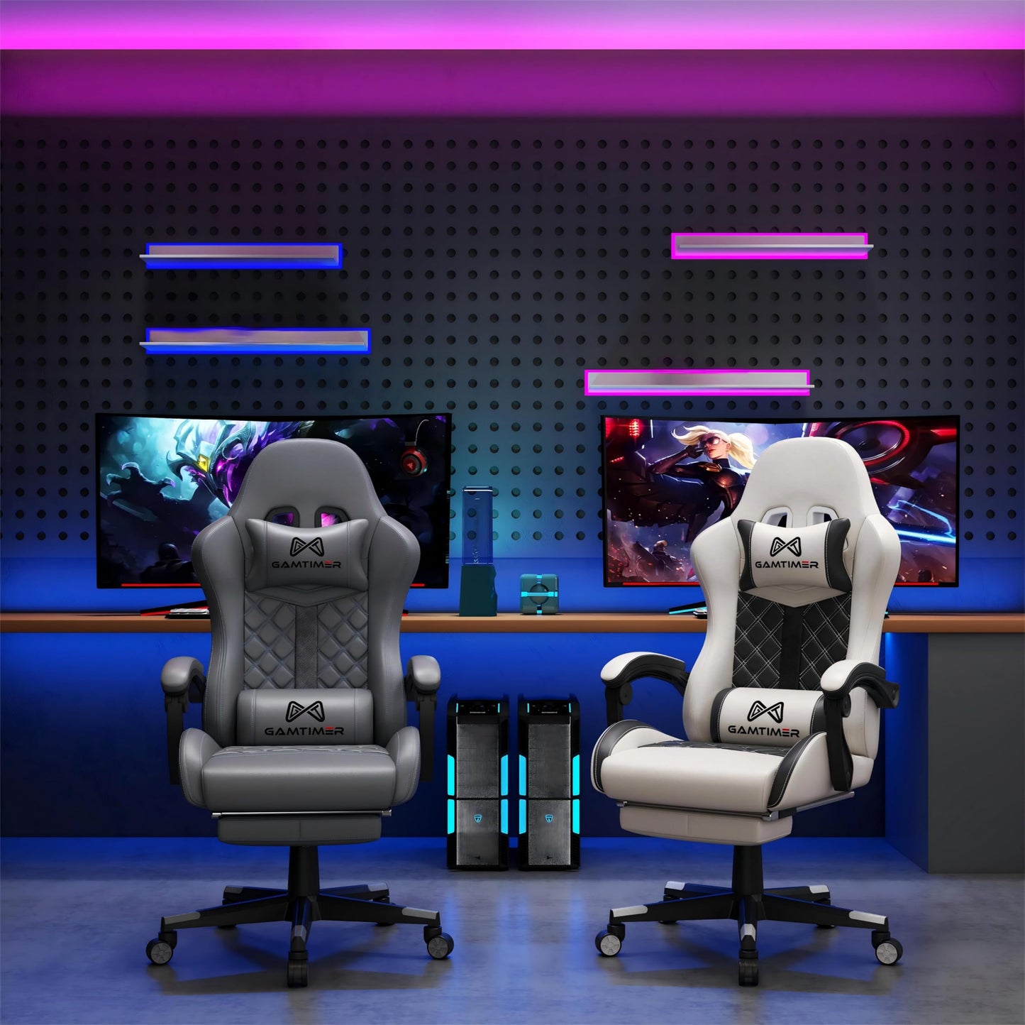 Gamtimer Gaming Chair, 400 lbs Adult Chair, High Back Computer Chair with Footrest and Linked Armrests, Office Video Game Chair with Lumbar Support (Grey)