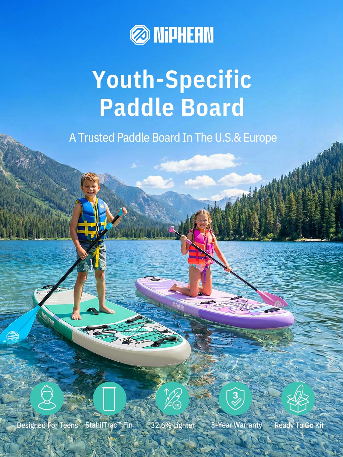 Niphean Inflatable Stand Up Paddle Board with Stabiltrac Fin Design and SUP Accessories, Anti-Slip EVA Deck, 10’6’’ Inflatable Paddle Boards for Adults & Youth of All Skill Levels