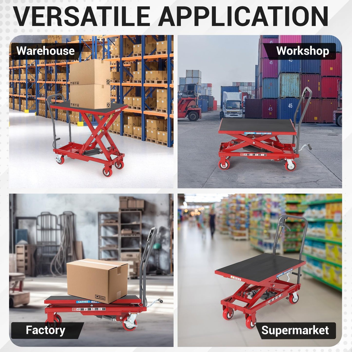 Hydraulic Lift Table Cart, 330lbs Capacity 28.5 in Lifting Height Hydraulic Table Cart, Single Scissor Lift Table with Non-Slip Pad for Material Handling and Transportation, Red