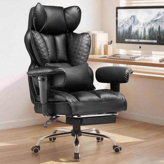 COMHOMA Big and Tall Office Chair Heavy Duty Gaming Chair with Deluxe Embossing Leather High Back Wider Ergonomic Computer Chair with Foot Rest 150°Reclining Pocket Spring Lumbar Support
