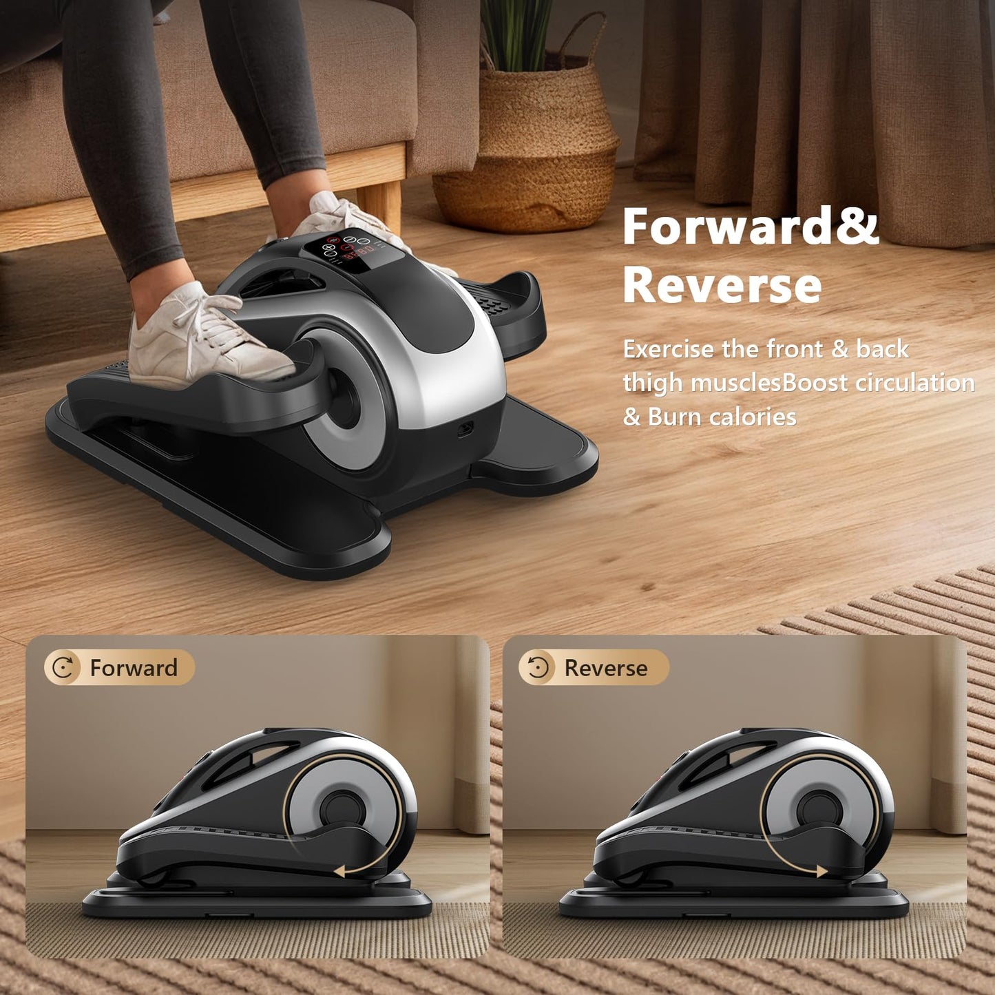 LVPIMAN Under Desk Elliptical Machine for Seniors, Large Size Electric Leg Exerciser with 11 Adjustable Speeds & 11 Modes, Remote Control, Elastic Rope, Manual & Auto Mode for Home Office Use