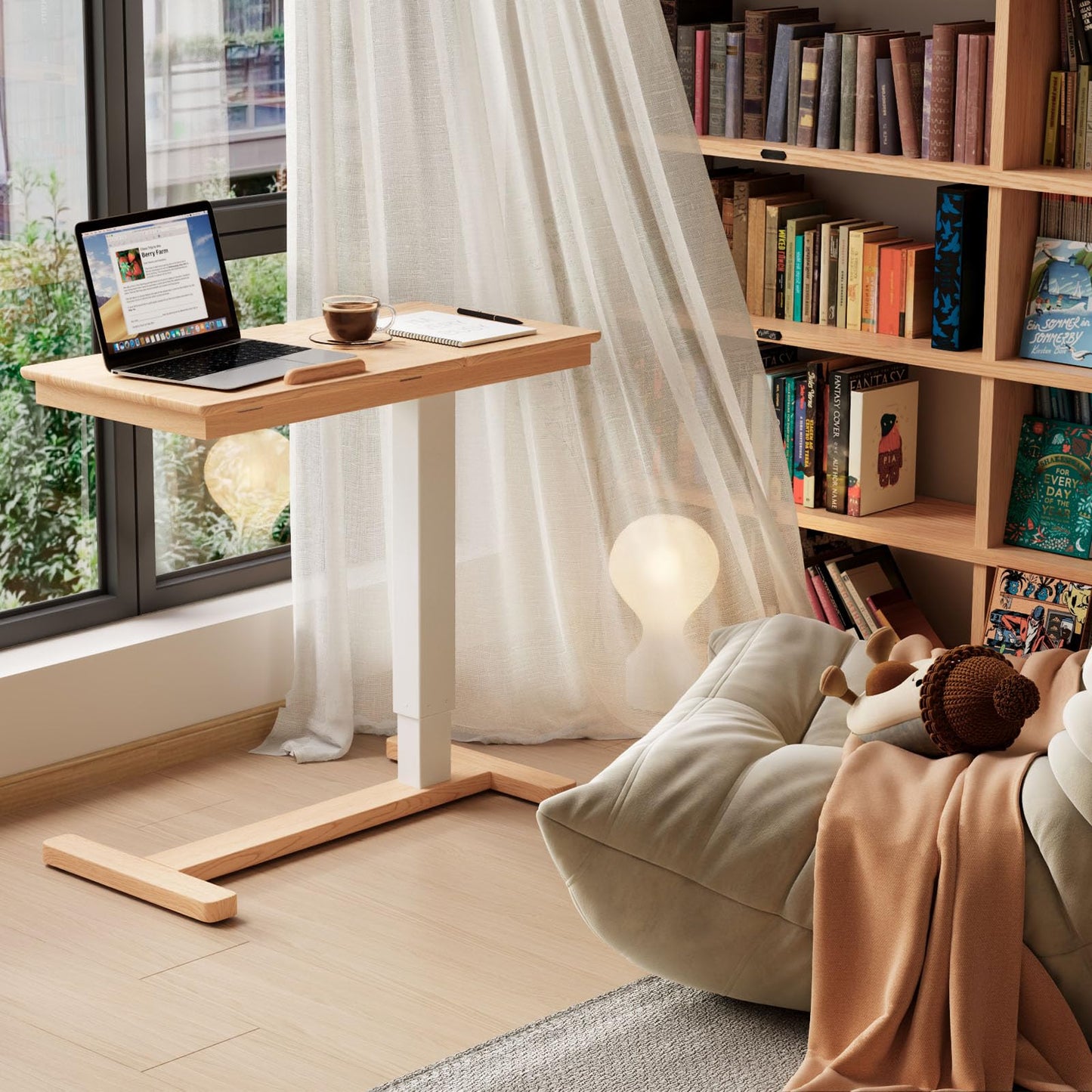 Muwuele Solid Wood Overbed Bedside Table with Wheels, Adjustable Medical Tilt Top Hospital Bed Table Over The Bed, Rolling Laptop Desk, Mobile Standing Desk for Hospital and Home Use (Natural)