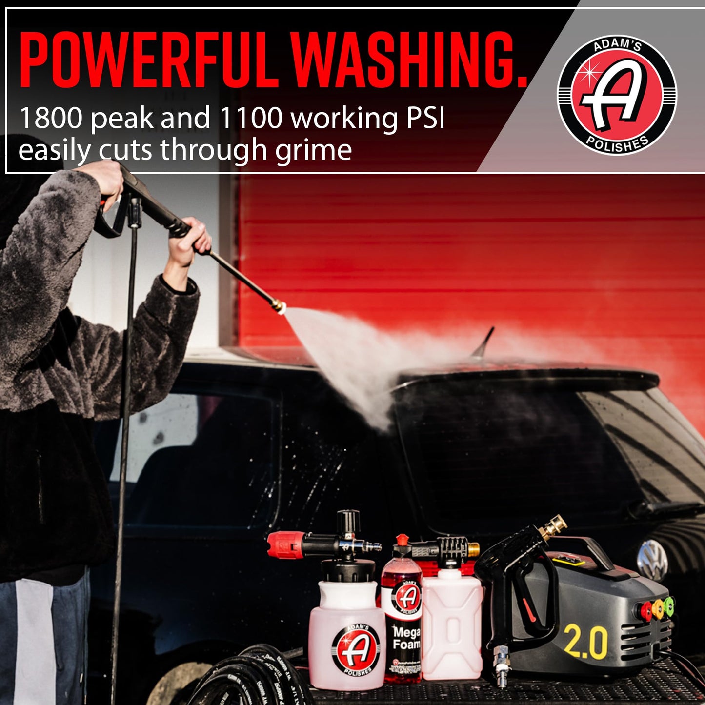 Adam's Polishes Active Pressure Washer 2.0 & Mega Foam Car Soap (5 Item) Powerful, Lightweight, Portable Electric Pressure Washer Sprayer | 1800 PSI, 2.0 GPM | for Car Home Auto Patio RV Motorcycle