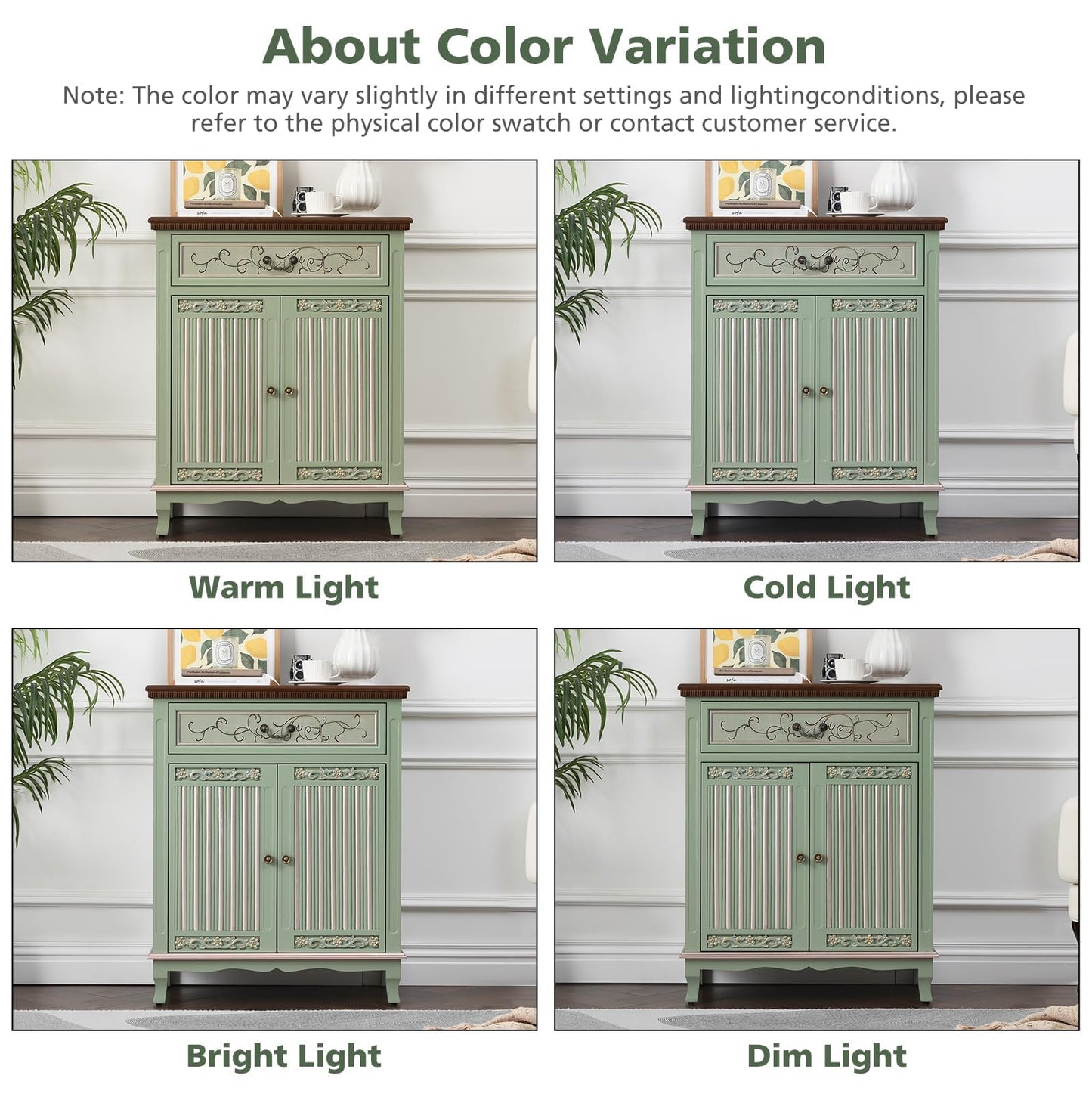 Ahokua Sage Green Accent Cabinet with Drawer and Textured Doors, Farmhouse Storage Cabinet with Adjustable Shelf, French Country Entryway Cabinet for Living Room, Hallway and Dining Room
