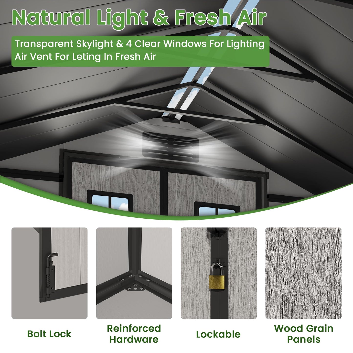 8X12 Large Outdoor Storage Shed with Floor,Waterproof Plastic Resin Garden Tool Shed,Walk in Backyard Utility Shed with Window Lockable Door for Outside Patio Lawn